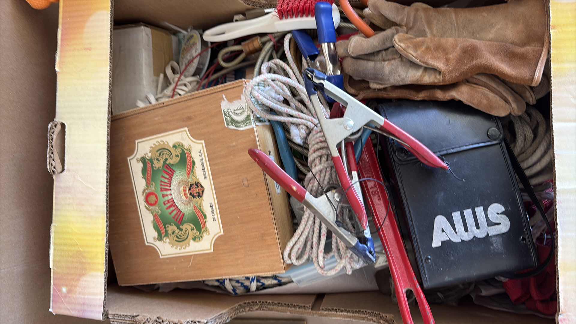Photo 1 of BOX OF CLAMPS, STRAPS, TOOLS & MORE