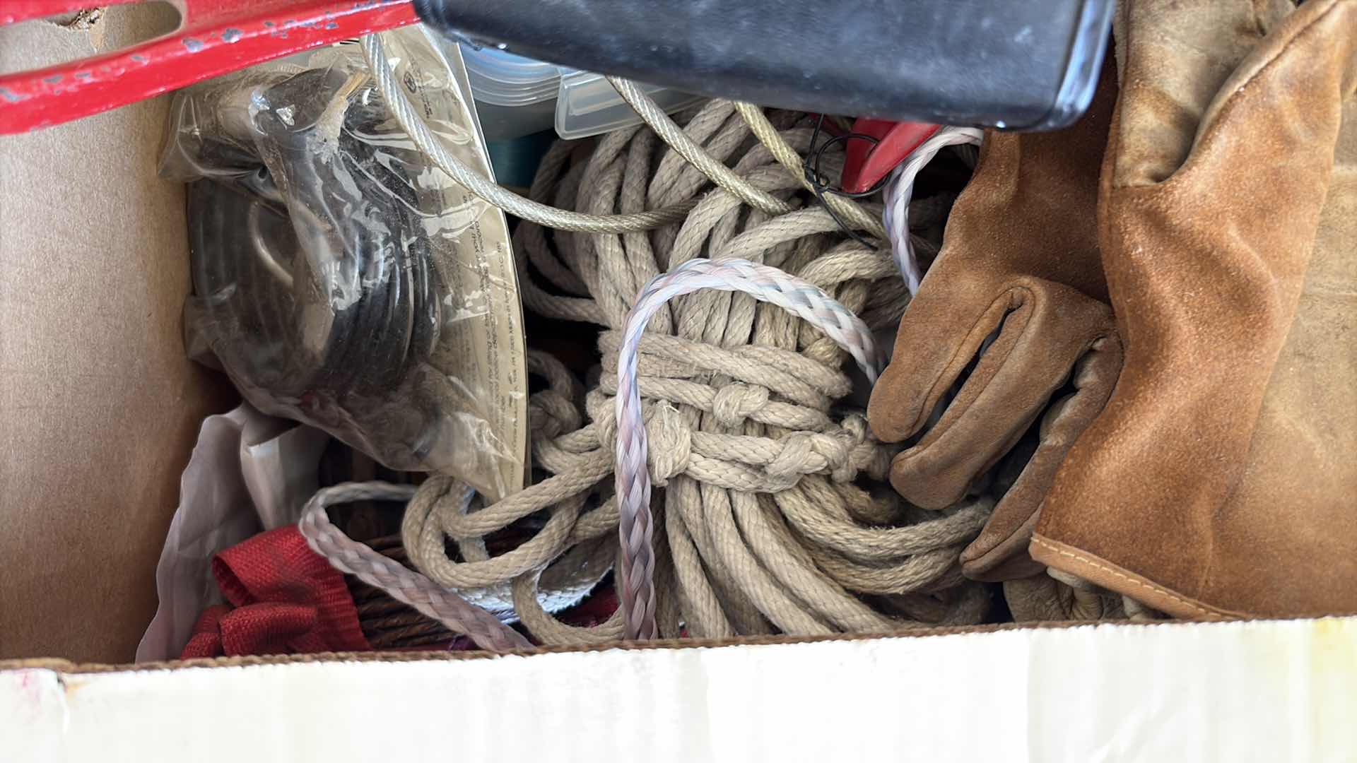 Photo 1 of BOX OF CLAMPS, STRAPS, TOOLS & MORE