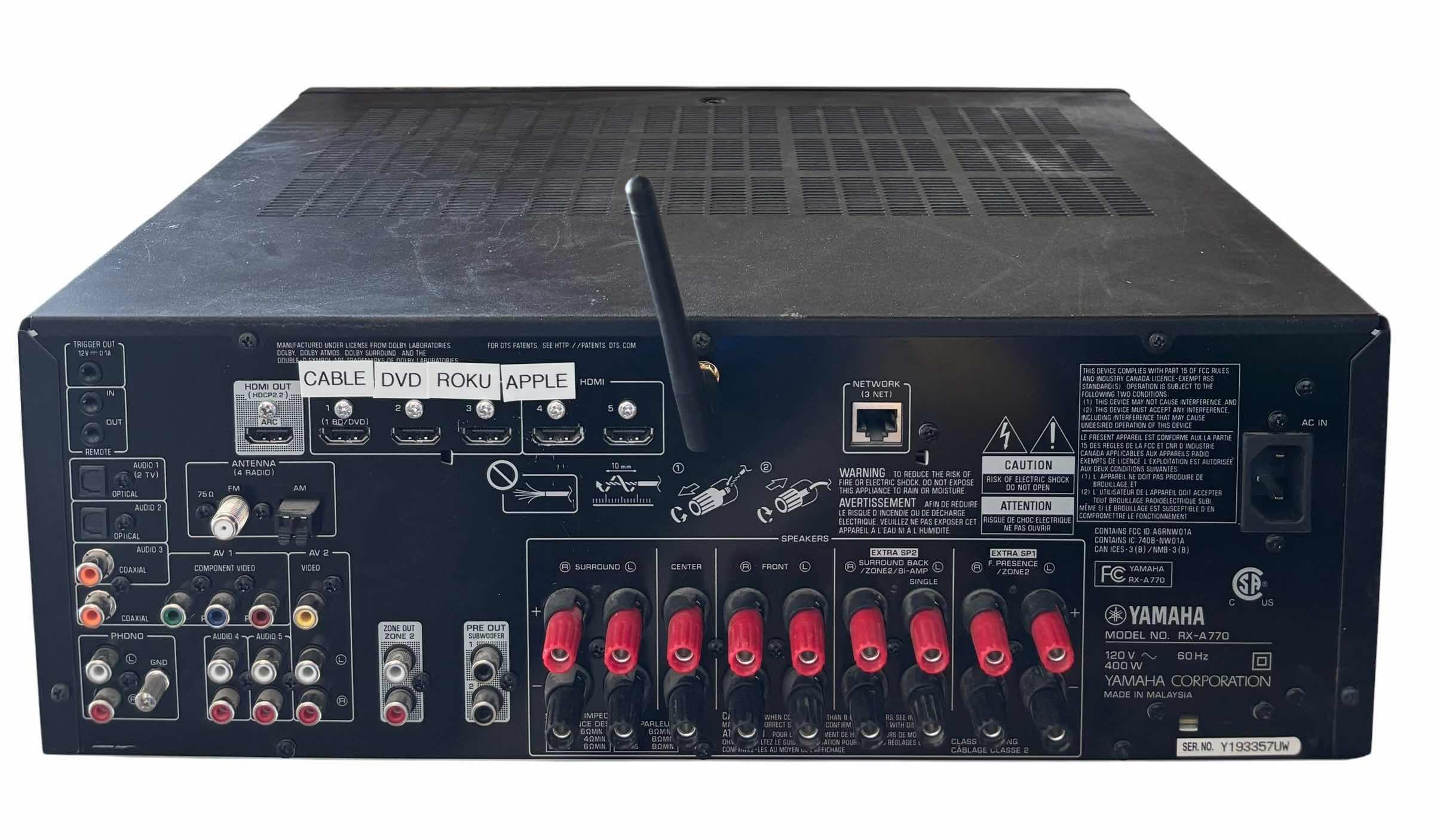 Photo 1 of YAMAHA AVENTAGE CHANNEL NETWORK A/V RECEIVER (NO POWER CORD) $455