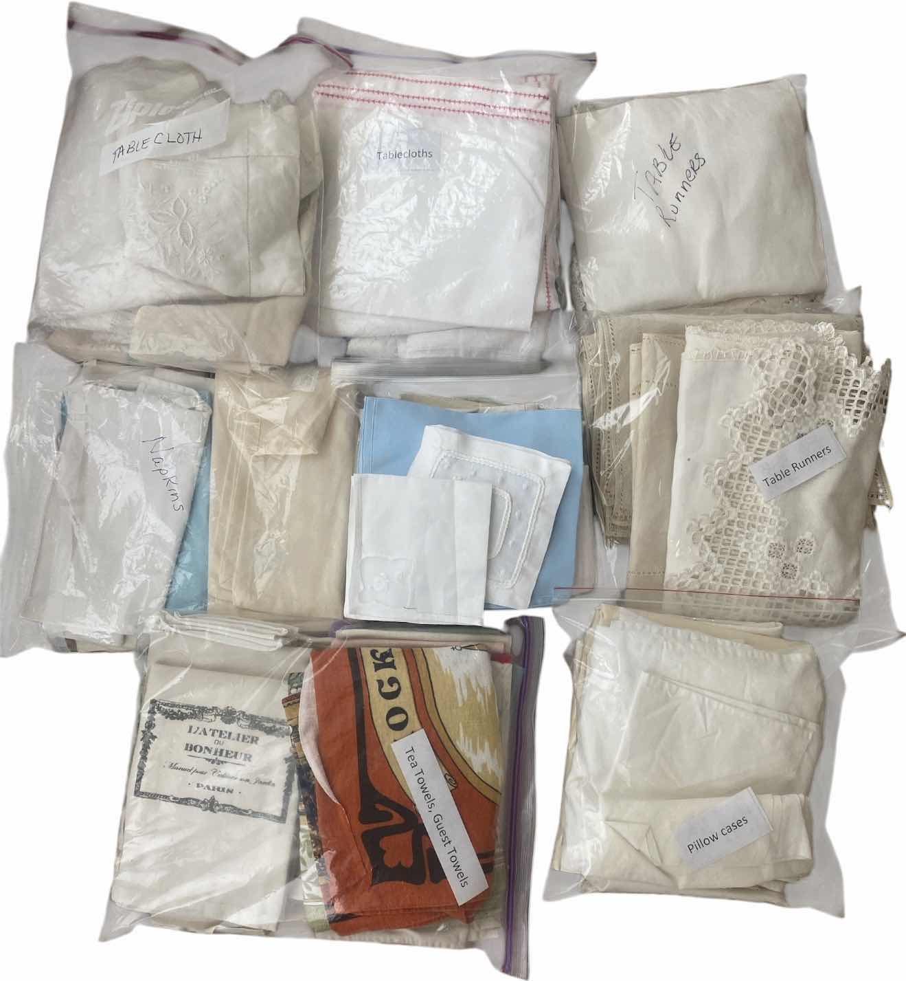 Photo 1 of LINENS-TABLE CLOTHS, TABLE, RUNNERS, TEA TOWELS, NAPKINS & PILLOWCASES