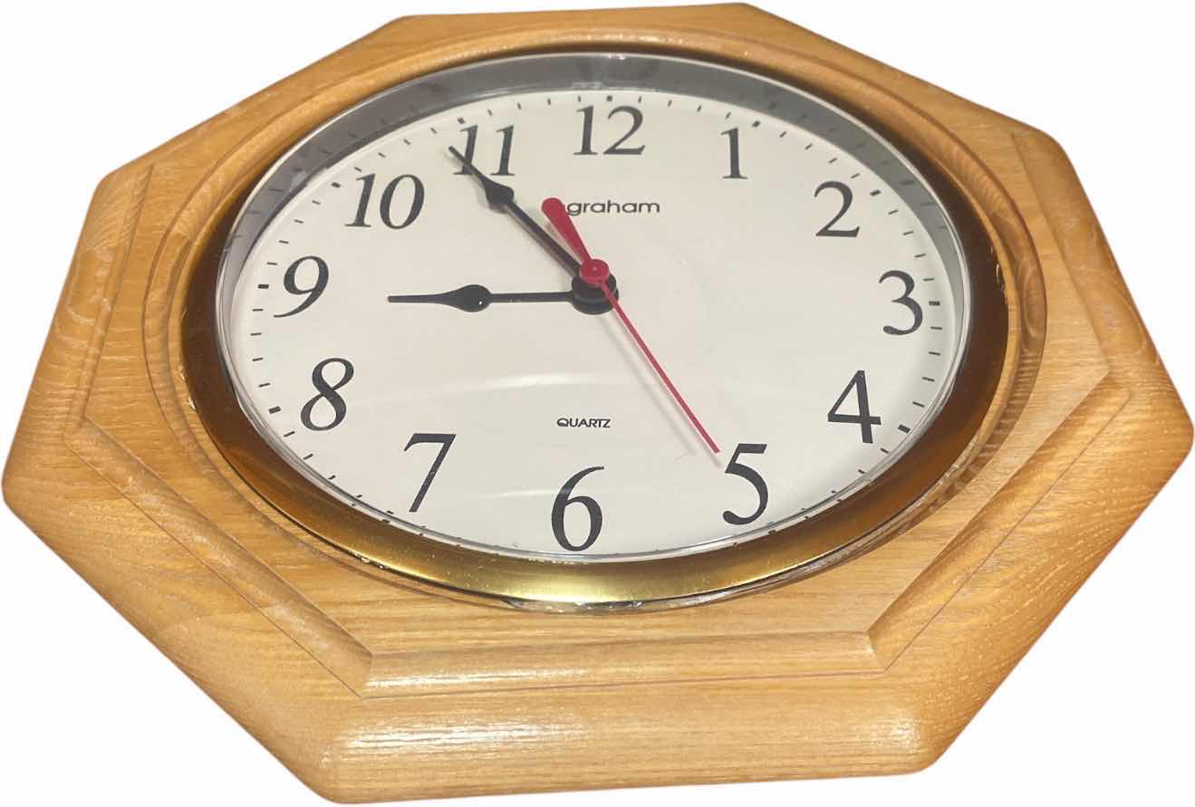 Photo 1 of INGRAM HEXAGONAL SHAPED QUARTZ WALL CLOCK WITH WOODEN FRAME 12“