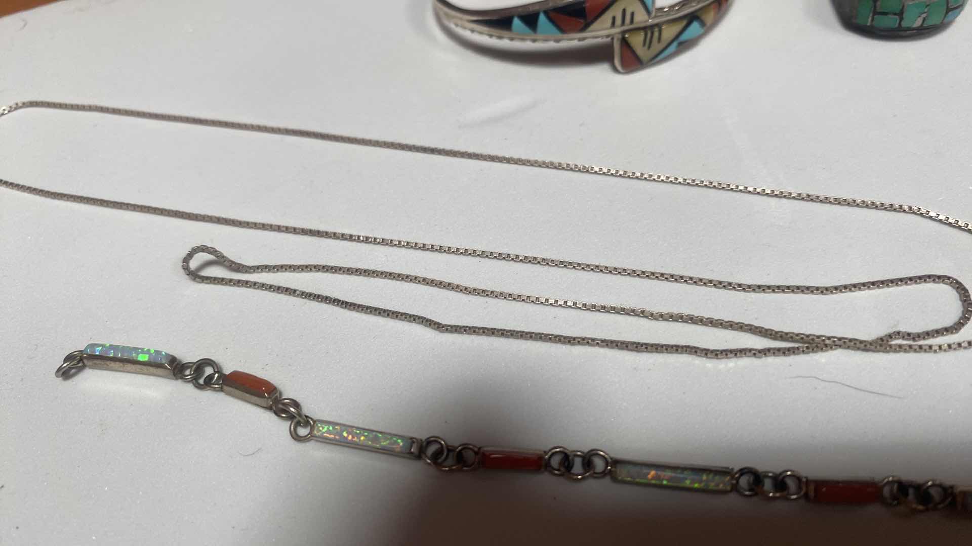 Photo 1 of CHAIN STAMPED STERLING 24“ WITH TWO BRACELETS AND A RING UN STAMPED PIECES