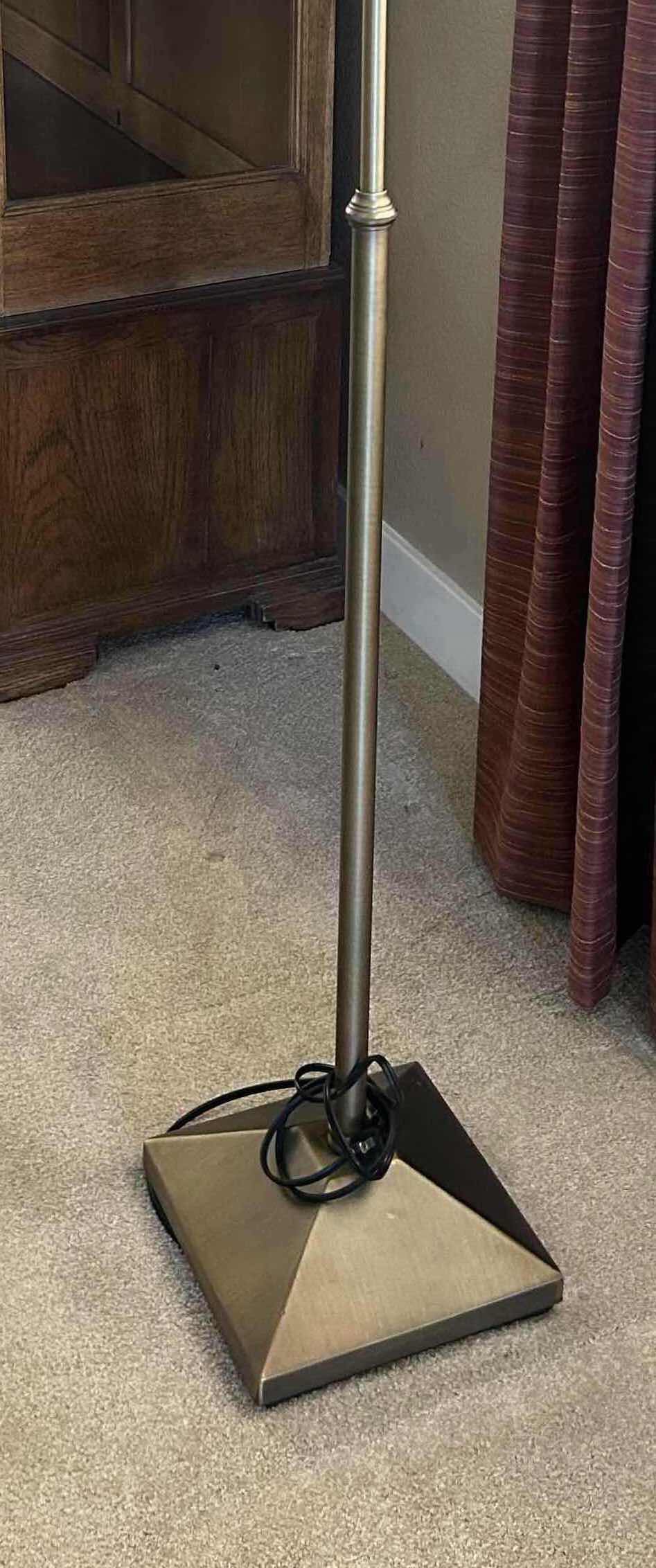 Photo 1 of ANTIQUE BRASS FLOOR LAMP W SLENDER STEM & RUFFLED MILK GLASS SHADE H 45"