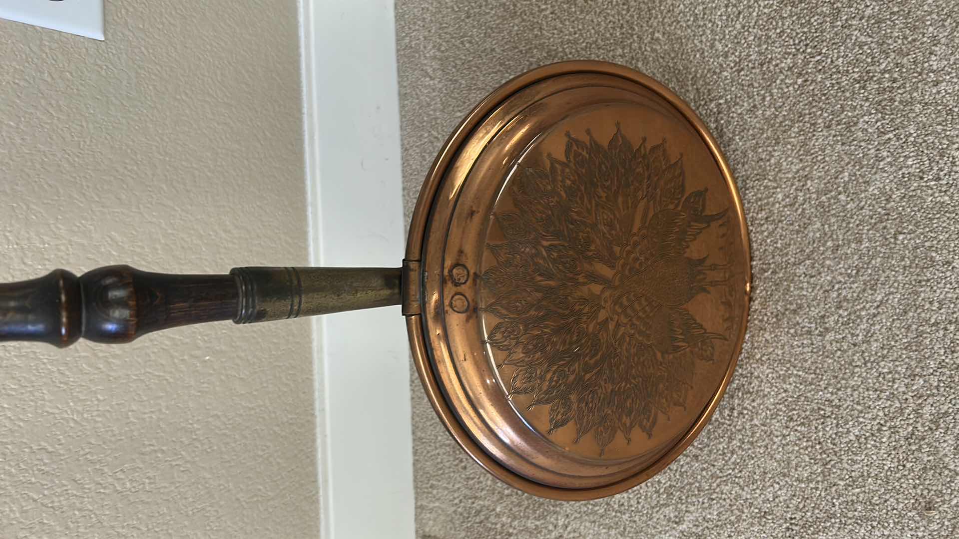 Photo 1 of ANTIQUE FRENCH BED WARMER W LONG HANDLE AND COPPER PAN