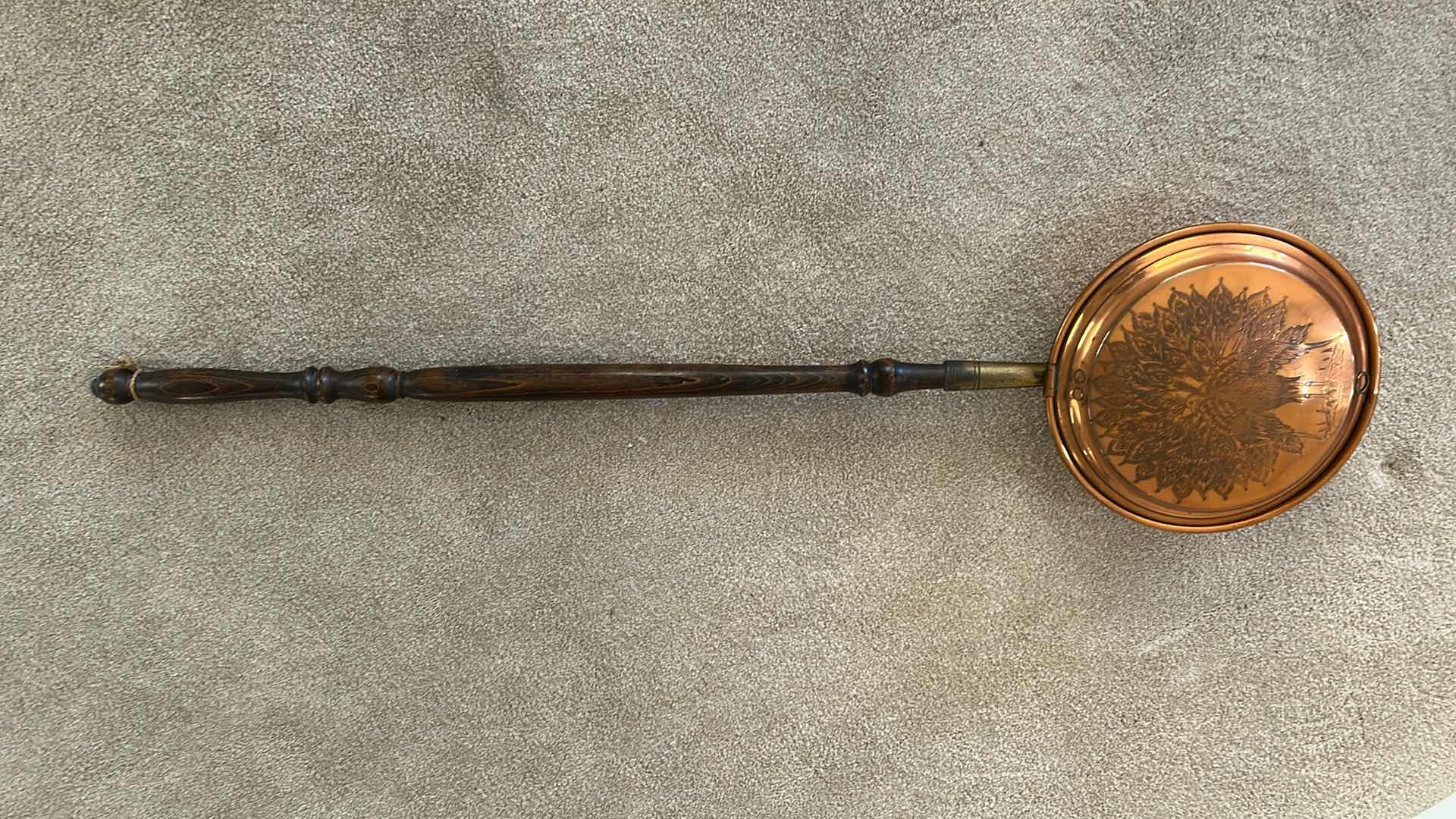 Photo 1 of ANTIQUE FRENCH BED WARMER W LONG HANDLE AND COPPER PAN