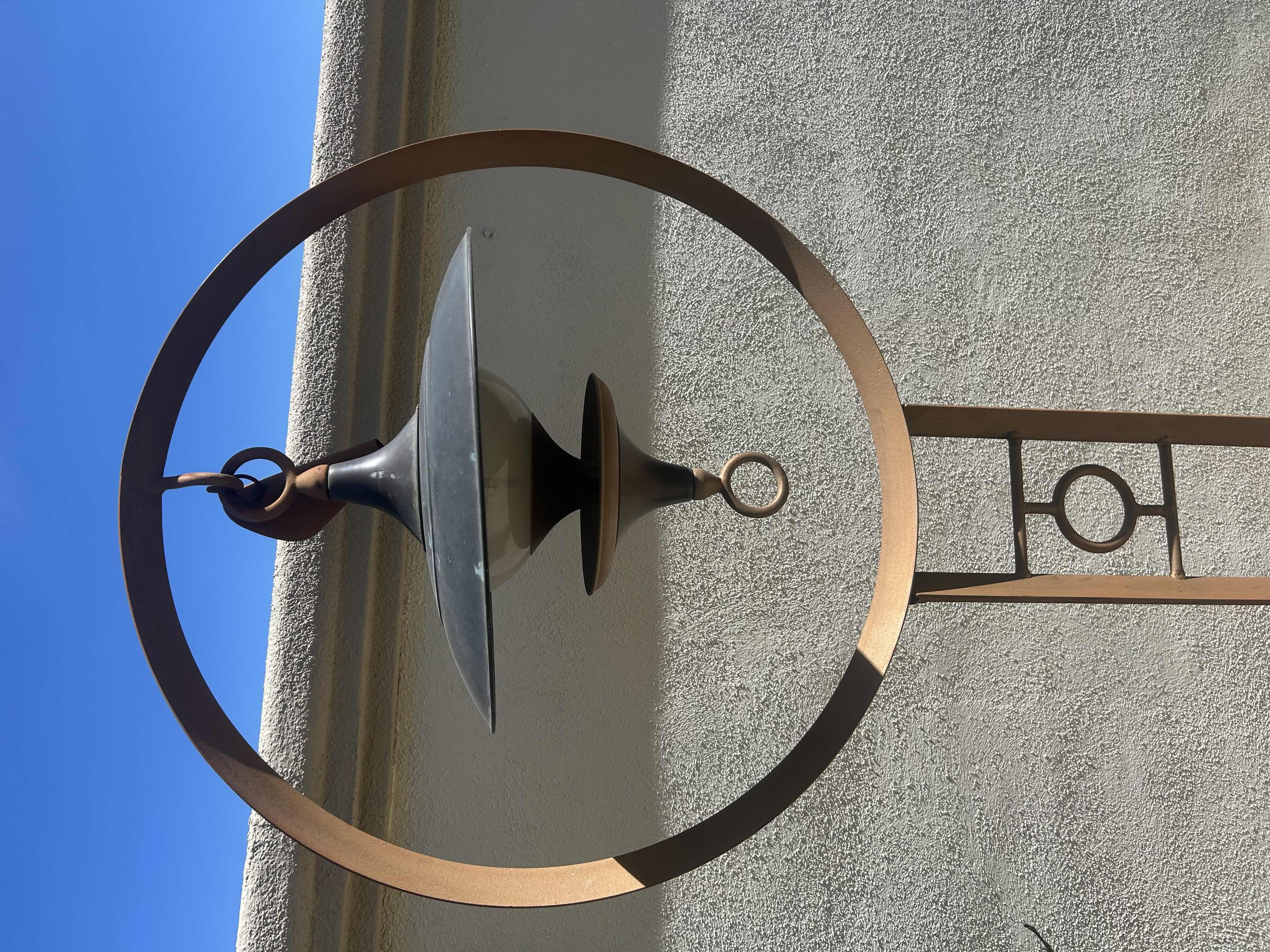 Photo 1 of TOM TORRENS POSTMODERN SCULPTURAL BIRD FEEDER W COPPER ROOF & STEEL FRAME FINISH H 78"