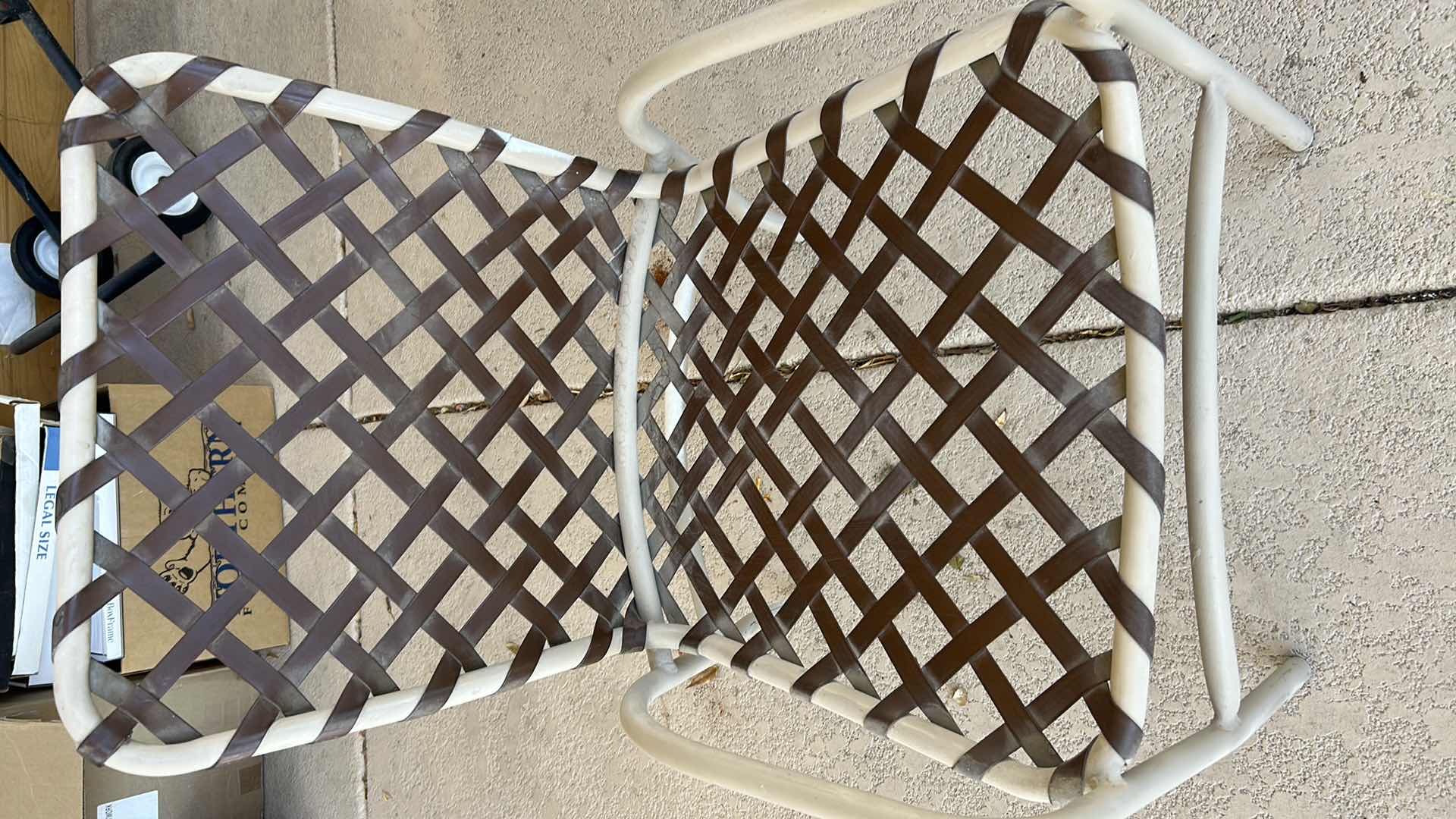 Photo 1 of GLASS TOP 40" PATIO TABLE W FOUR ARM CHAIRS W LATTICED VINYL STRAPS H 26"