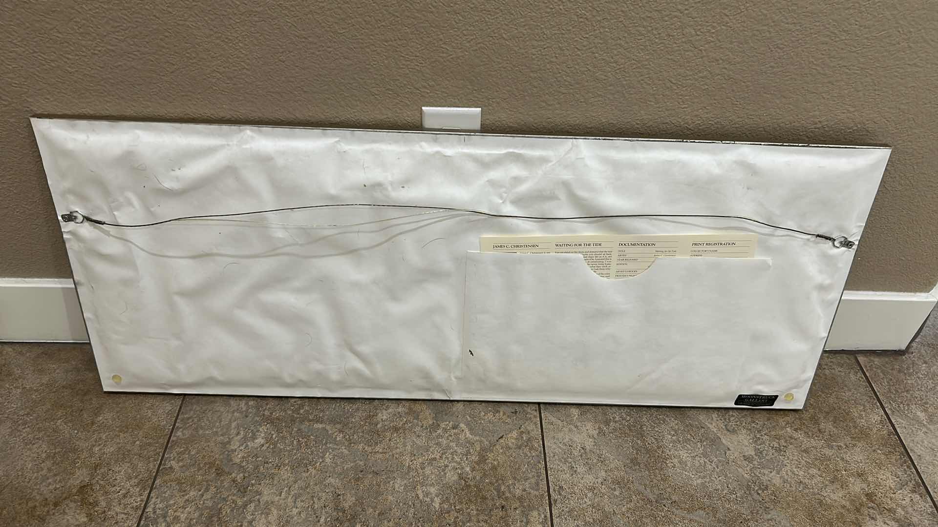 Photo 1 of FRAMED ARTWORK "WAITING FOR THE TIDE" BY JAMES C CHRISTENSEN W WHIMSICAL CHARACTER IN BOAT W PELICAN
39" X 15"