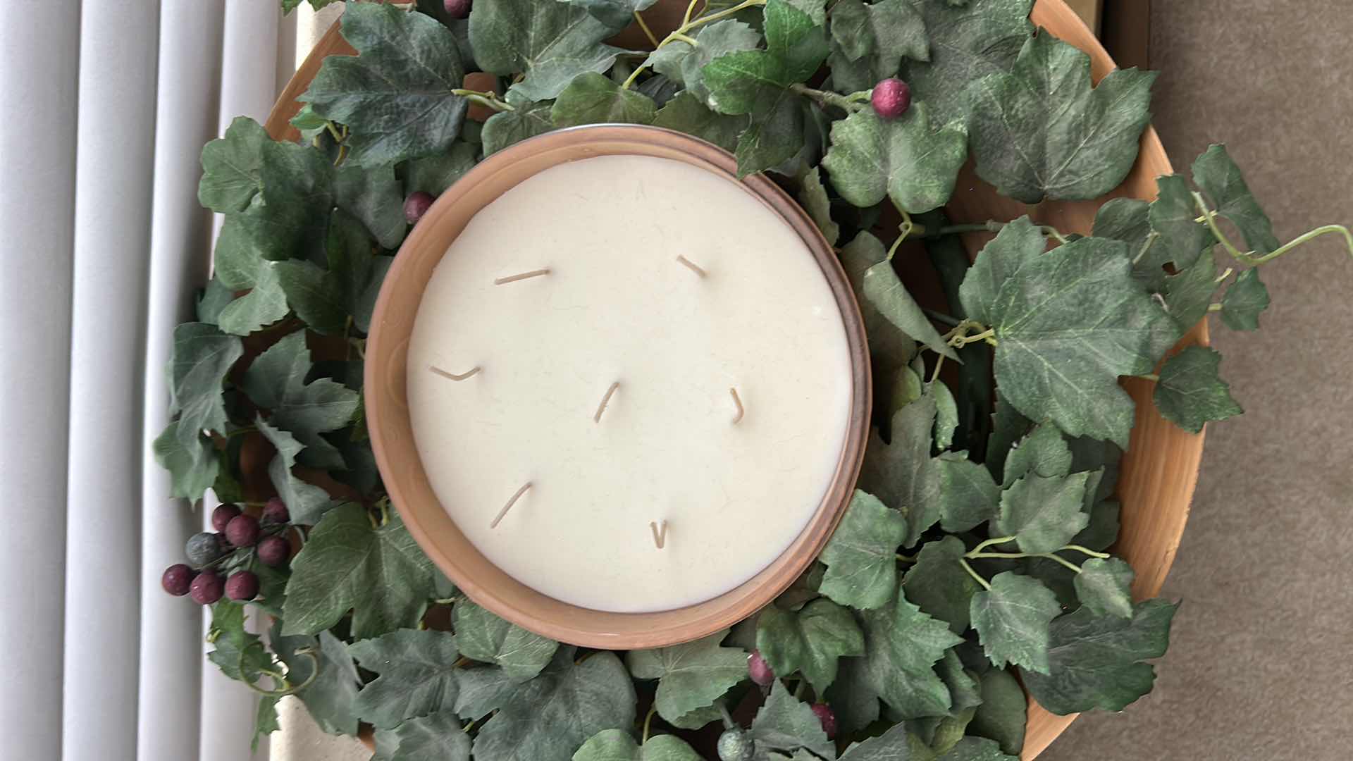 Photo 1 of 7 WICK CANDLE W FAUX FOLIAGE