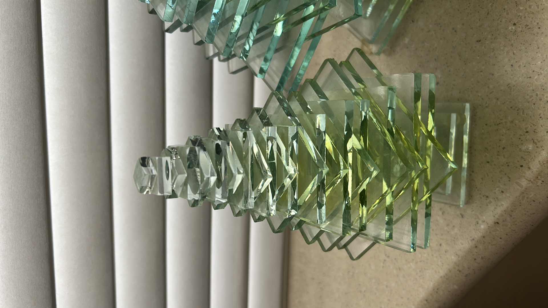 Photo 1 of 3 HAND CRAFTED GLASS STACKED ART PINE TREES H 12"
