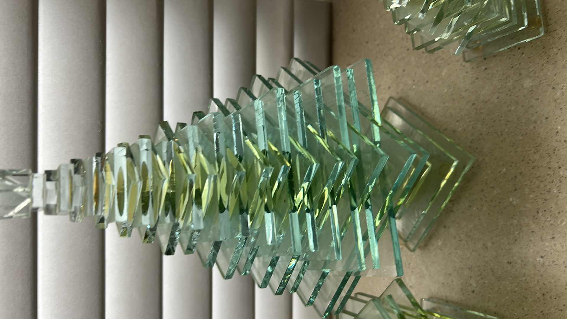 Photo 1 of 3 HAND CRAFTED GLASS STACKED ART PINE TREES H 12"