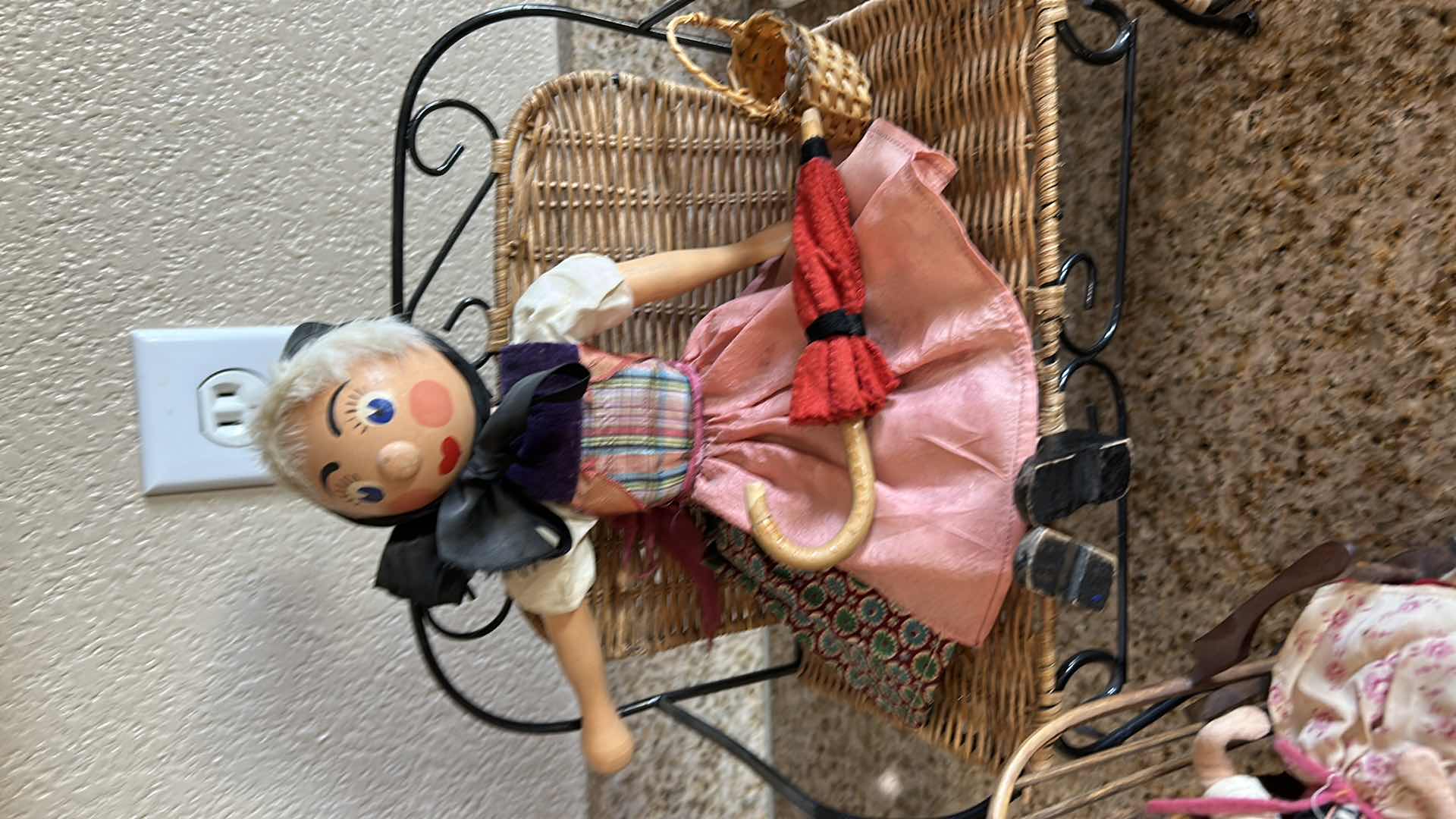 Photo 1 of VINTAGE WOODEN DOLLS ON BENCH