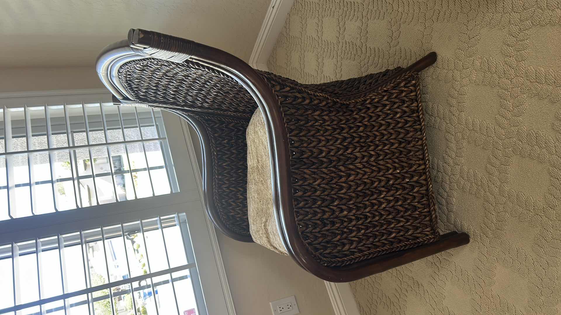 Photo 1 of PIER 1 RATTAN ACCENT CHAIR W FLORAL RED CUSHION 31“ x 27“ x H39“ $325