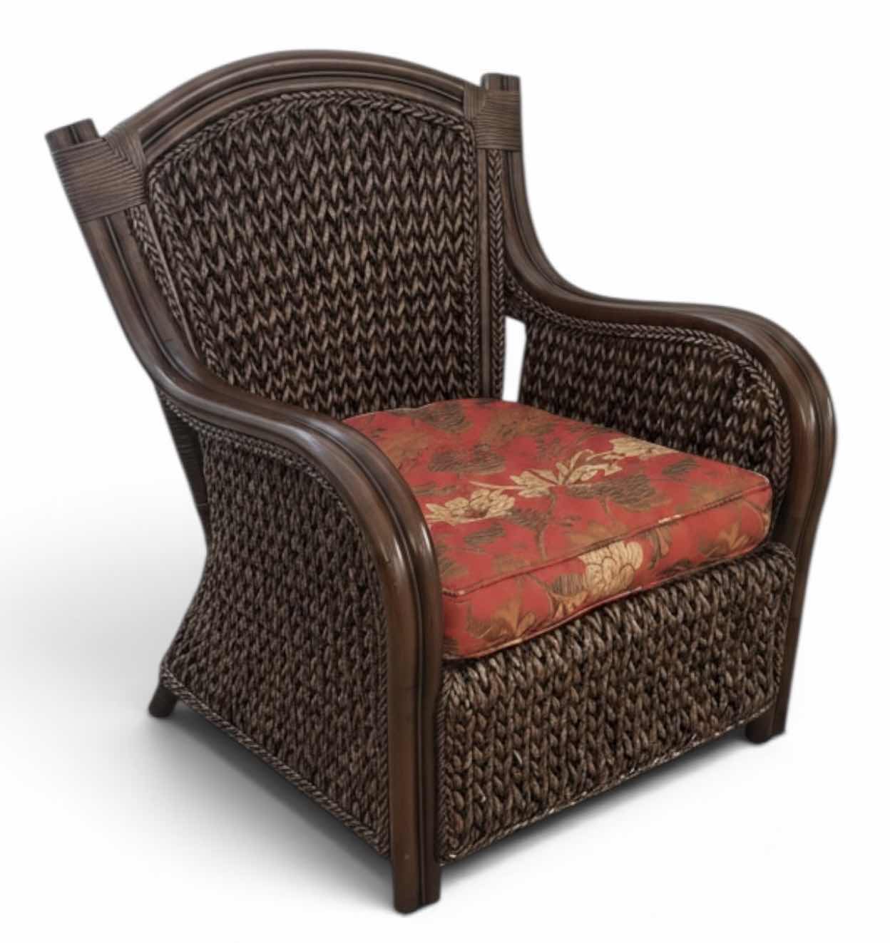 Photo 1 of PIER 1 RATTAN ACCENT CHAIR W FLORAL RED CUSHION 31“ x 27“ x H39“ $325