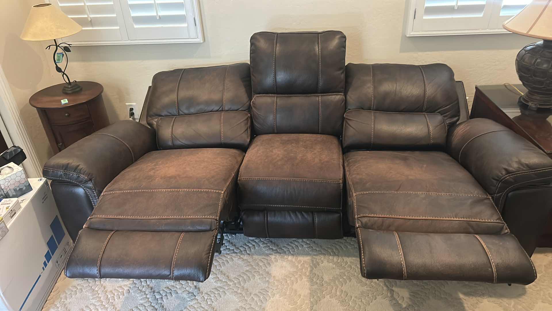 Photo 1 of CHOCOLATE BROWN LEATHER POWER RECLINING SOFA 93”