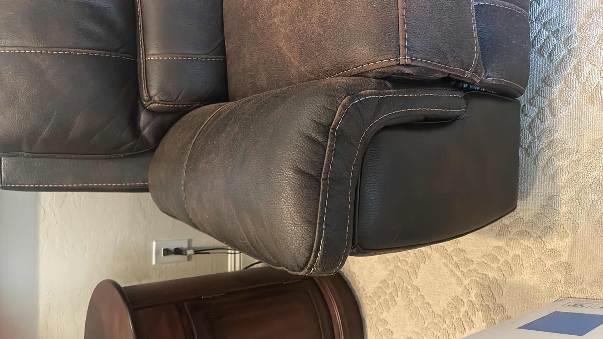 Photo 1 of CHOCOLATE BROWN LEATHER POWER RECLINING SOFA 93”