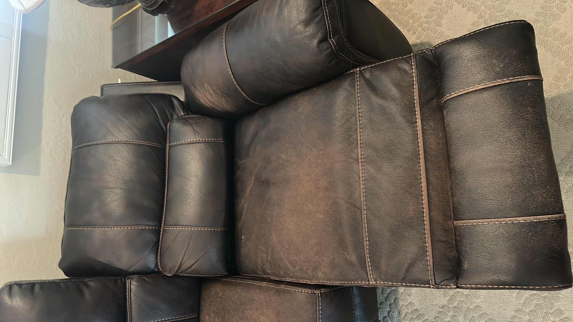 Photo 1 of CHOCOLATE BROWN LEATHER POWER RECLINING SOFA 93”