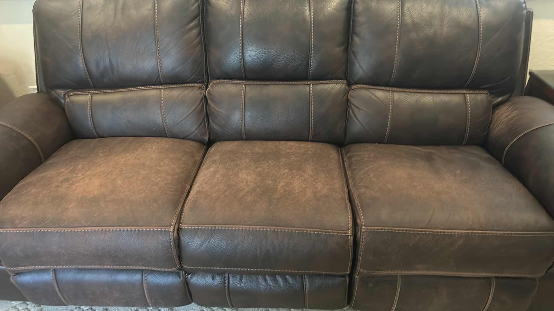 Photo 1 of CHOCOLATE BROWN LEATHER POWER RECLINING SOFA 93”