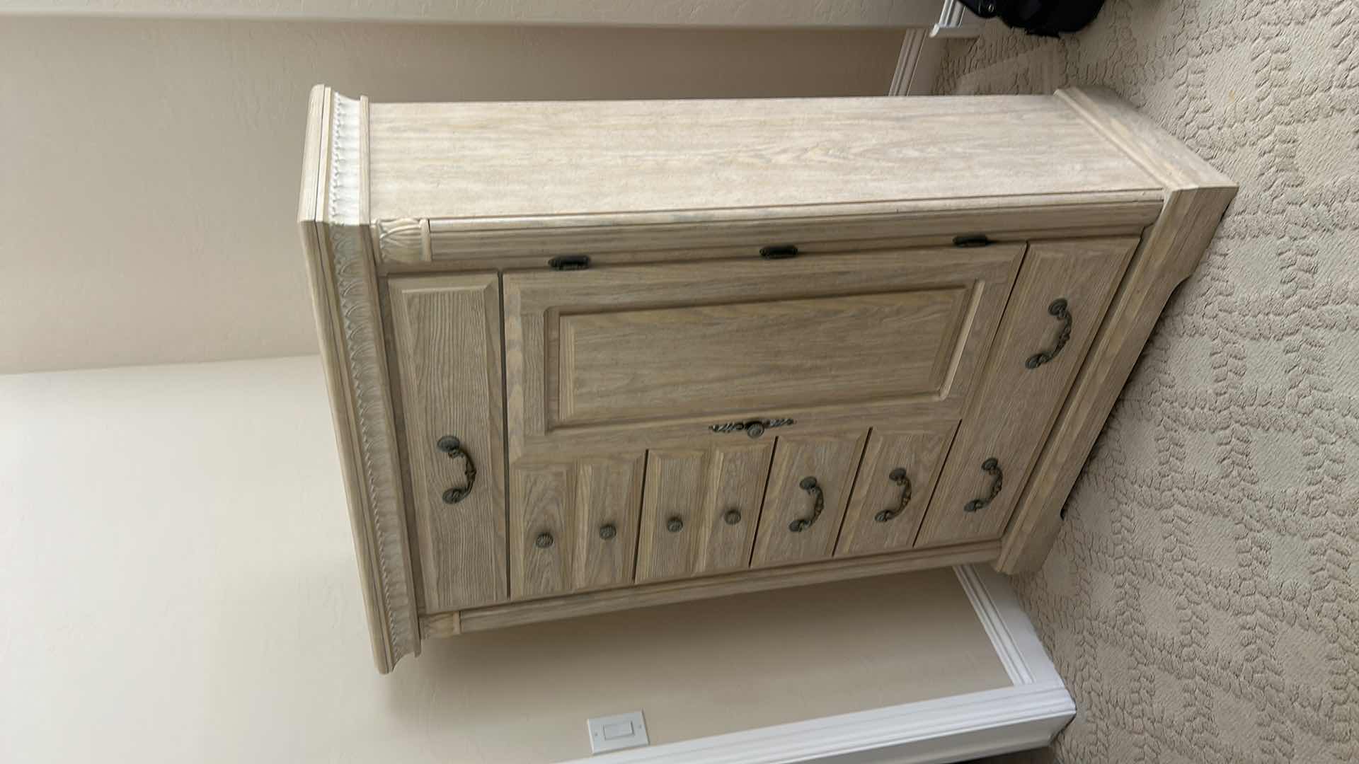 Photo 1 of LIGHT OAK GENTLEMAN’S CHEST WITH MULTIPLE DRAWERS AND CABINET DOOR  43” x  16 1/2” x  H61”