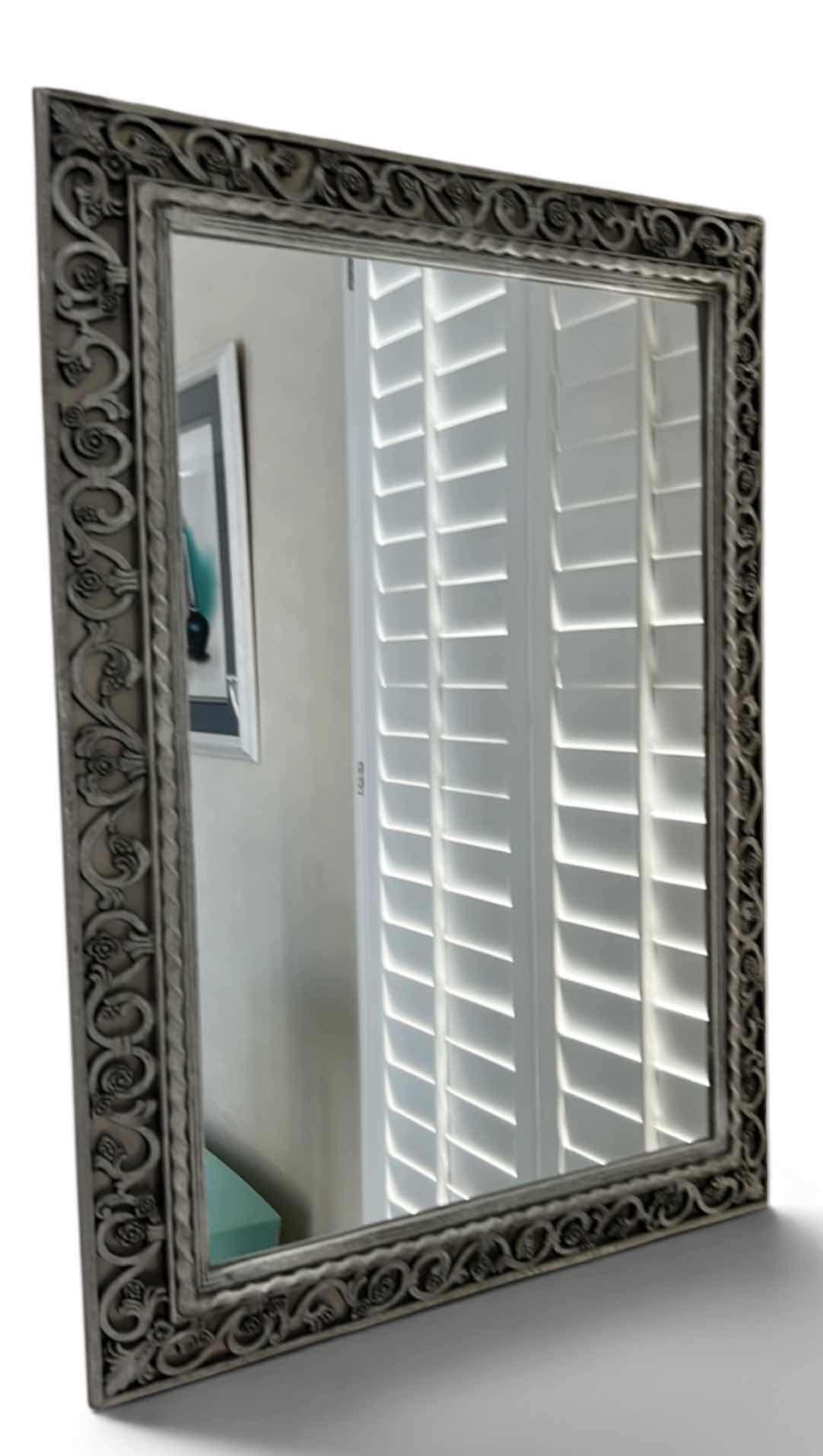 Photo 1 of DECORATIVE RESIN WALL MIRROR WITH ORNATE SCROLL WORK FRAME 26” x H3‘