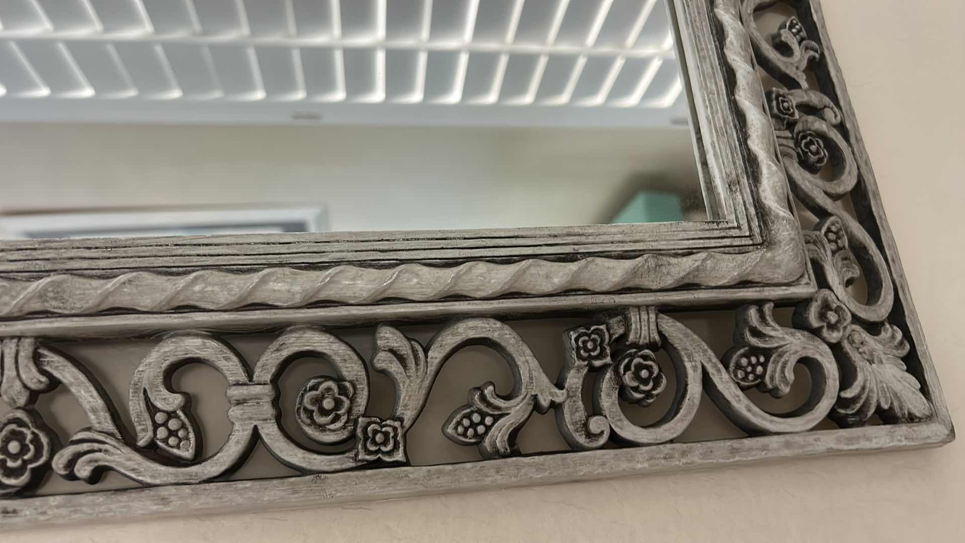 Photo 1 of DECORATIVE RESIN WALL MIRROR WITH ORNATE SCROLL WORK FRAME 26” x H3‘