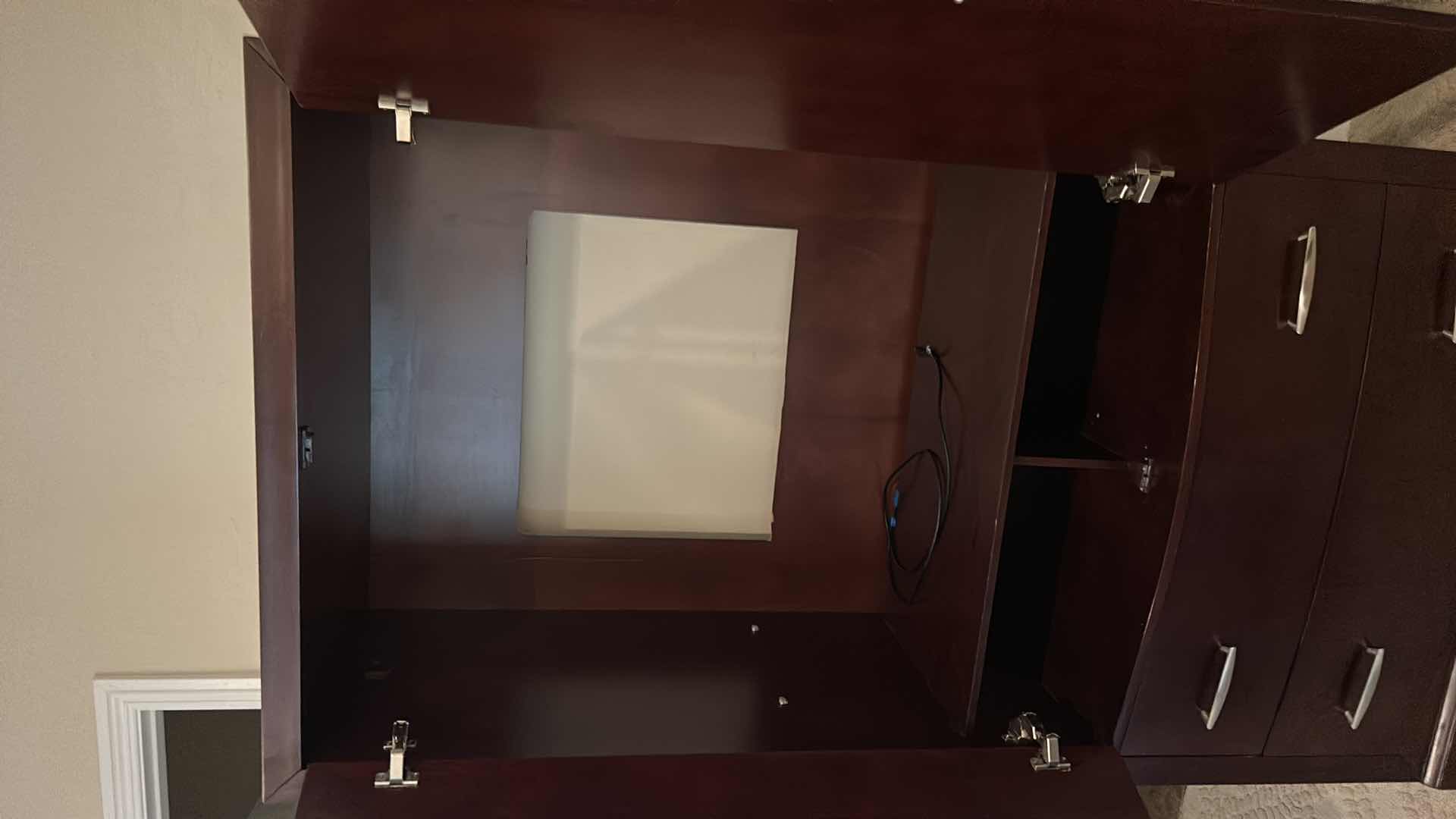 View 4 of MAHOGANY WARDROBE ARMOIRE ENTERTAINMENT CENTER-2 DOOR,2 DRAWER 42 1/2“ x 24“  H 80“