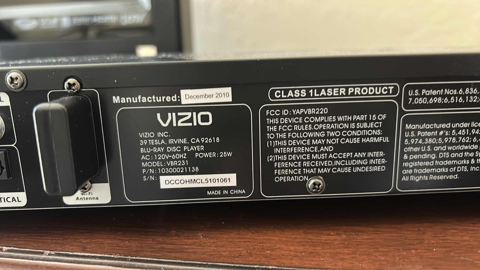 Photo 1 of VIZIO BLU-RAY DISC PLAYER WITH HDMI OUTPUT AND STREAMING APPS SUPPORT