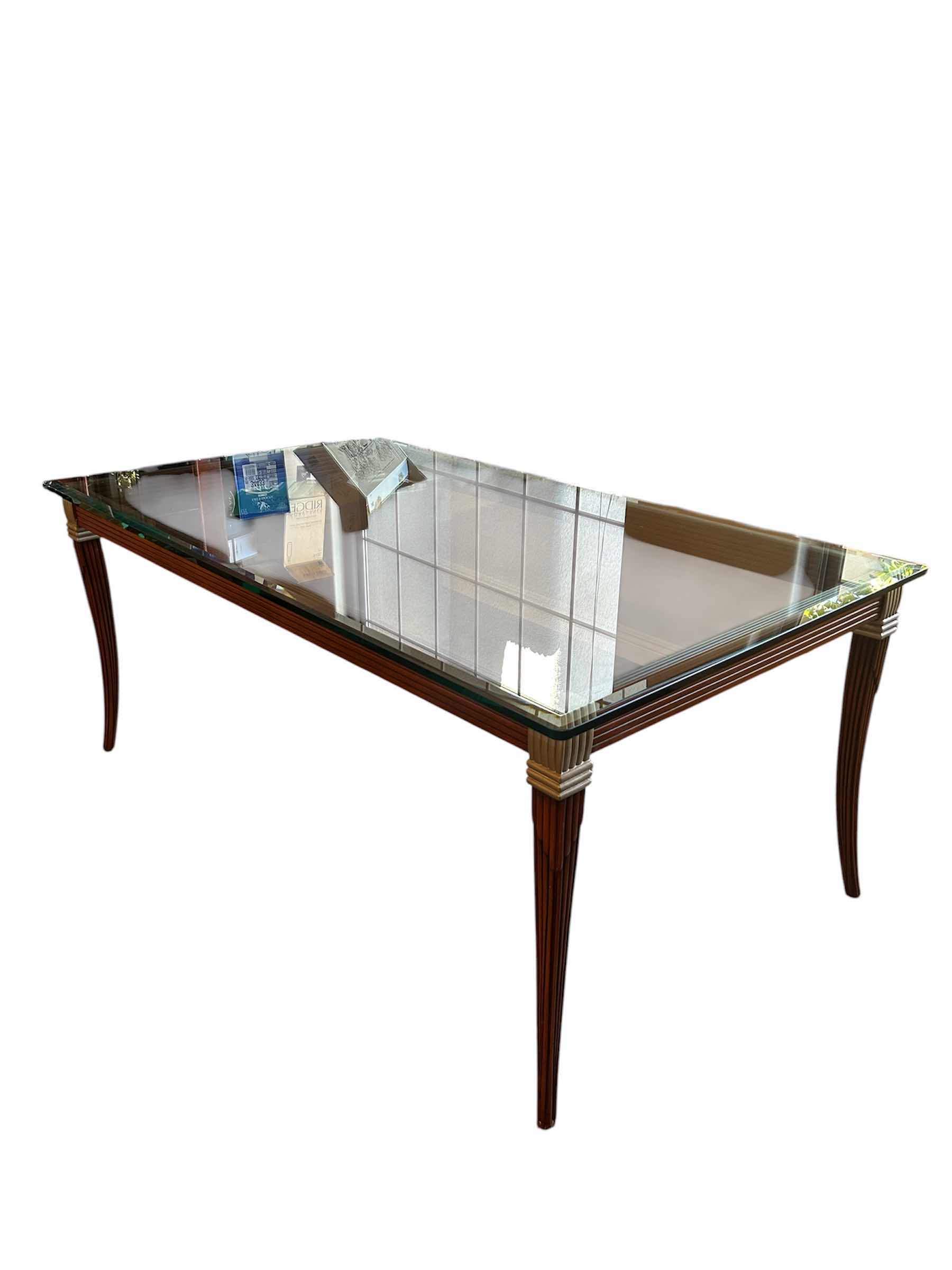 Photo 1 of TRADITIONAL STYLE RECTANGULAR GLASS TOP WOODEN TABLE 72" X 42" H 31" CHAIRS SOLD SEPARATELY