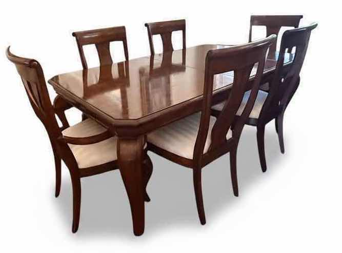 Photo 1 of MAHOGANY DINING TABLE W PULL-OUT END DRAWERS  (CHAIRS SOLD SEPARATELY) 75” x 43” H31”