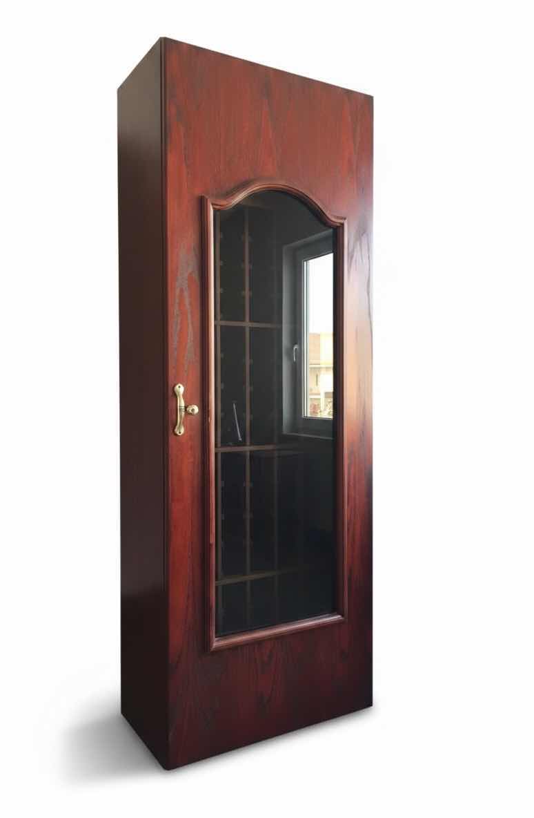 Photo 1 of CUSTOM CHERRYWOOD WINE COOLER CABINET W ARCH GLASS DOOR & BRUSHED NICKEL HANDLE $27" X 28" H 72" $ 1000 WINE NOT INCLUDED