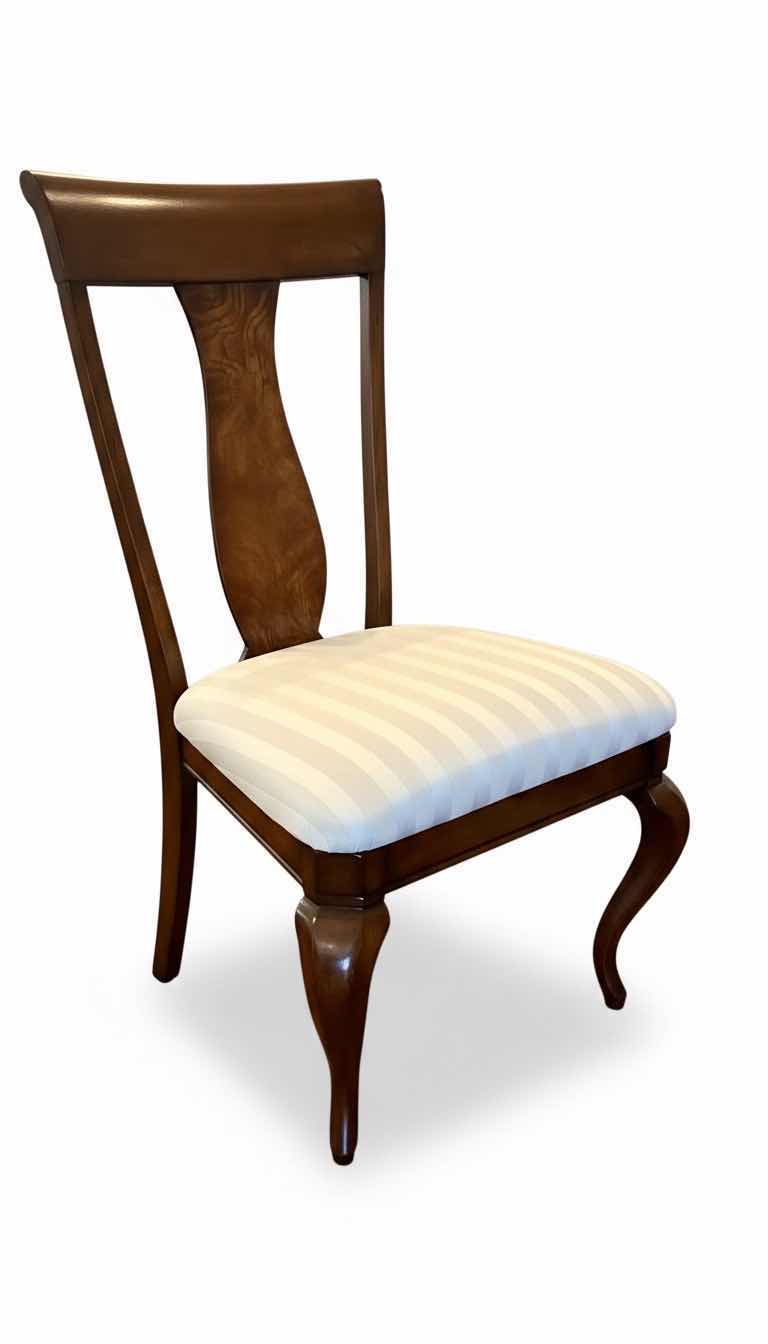 Photo 1 of MAHOGANY QUEEN ANNE SIDE CHAIR W OFF WHITE STRIPED UPHOLSTERED SEATS