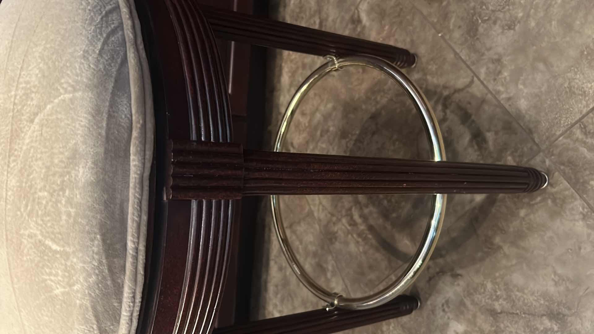 Photo 1 of ARIA SWIVEL BAR STOOL W CARVED WOOD FRAME & UPHOLSTERED CUSHION SEAT H 25"