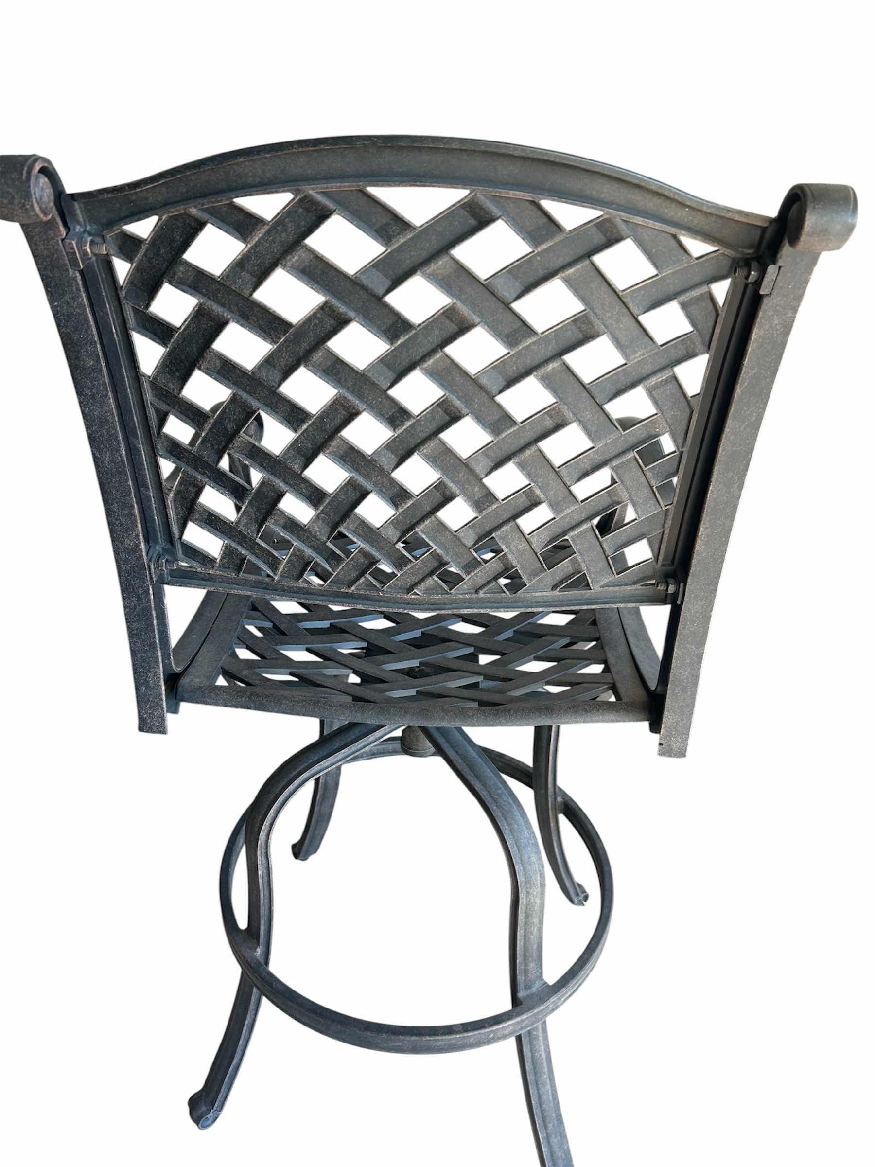 Photo 1 of ANTIQUE BRONZE WROUGHT IRON SWIVEL PATIO BAR STOOL SEAT H 31"