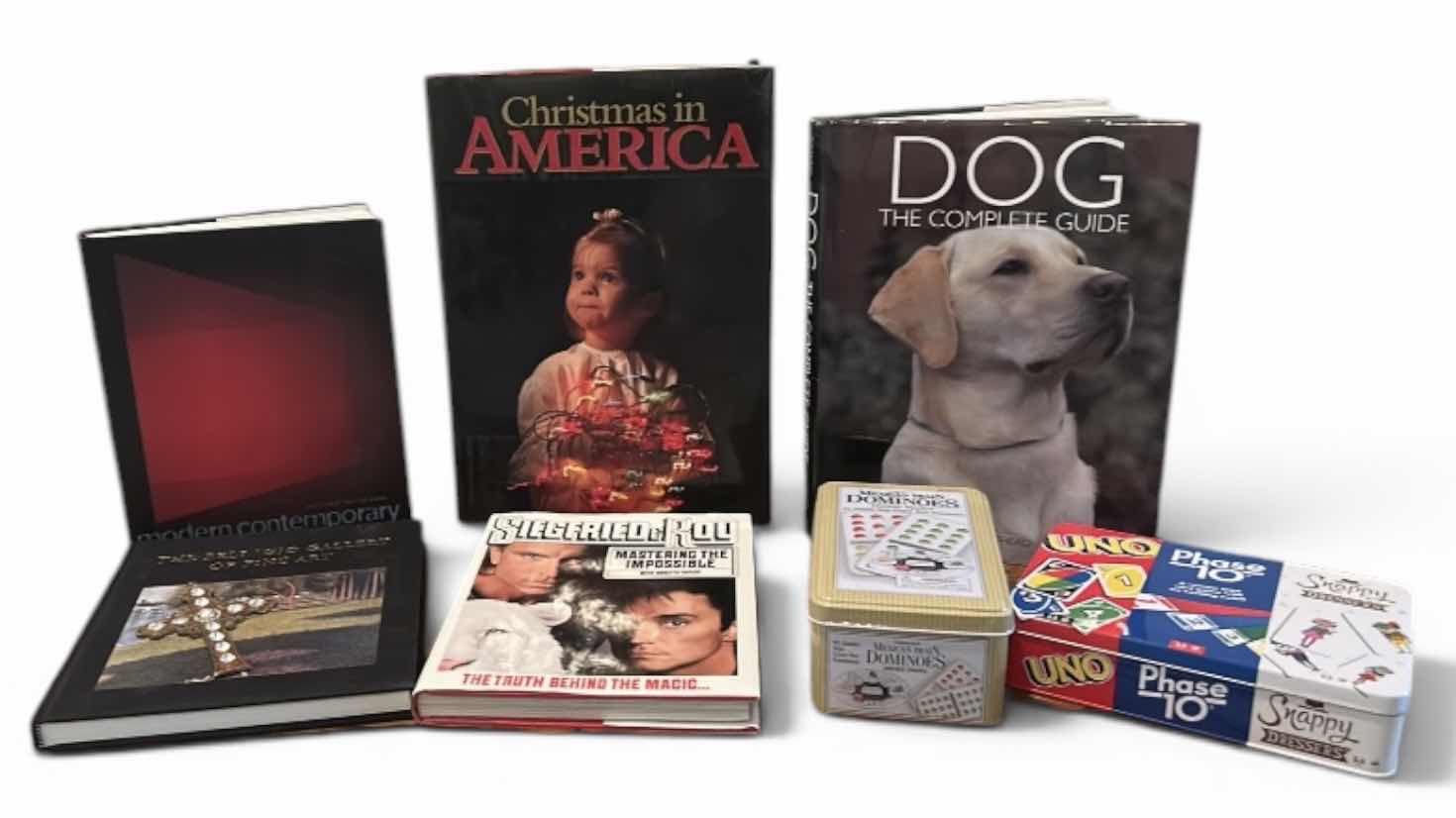 Photo 1 of COFFEE TABLE BOOKS, GAMES, & ORNATE CRUCIFIX