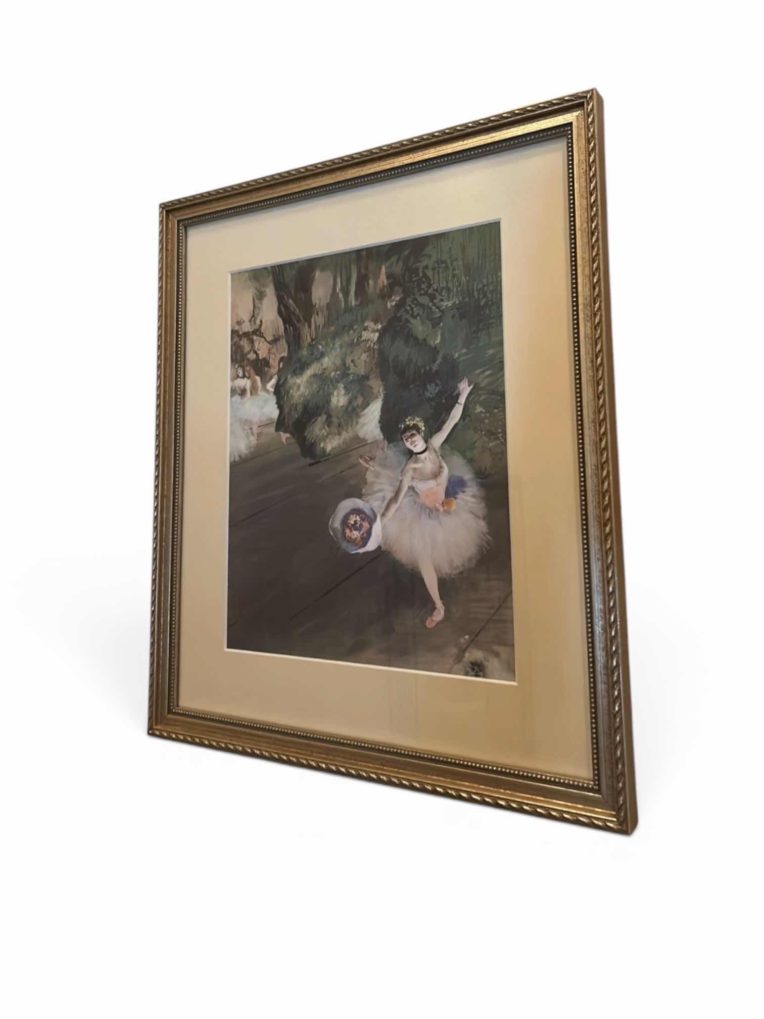 View 1 of GOLD FRAMED “DANCER WITH A BOUQUET OF FLOWERS” BY EDGAR DEGAS ARTWORK 14 1/4” x H16 1/2”