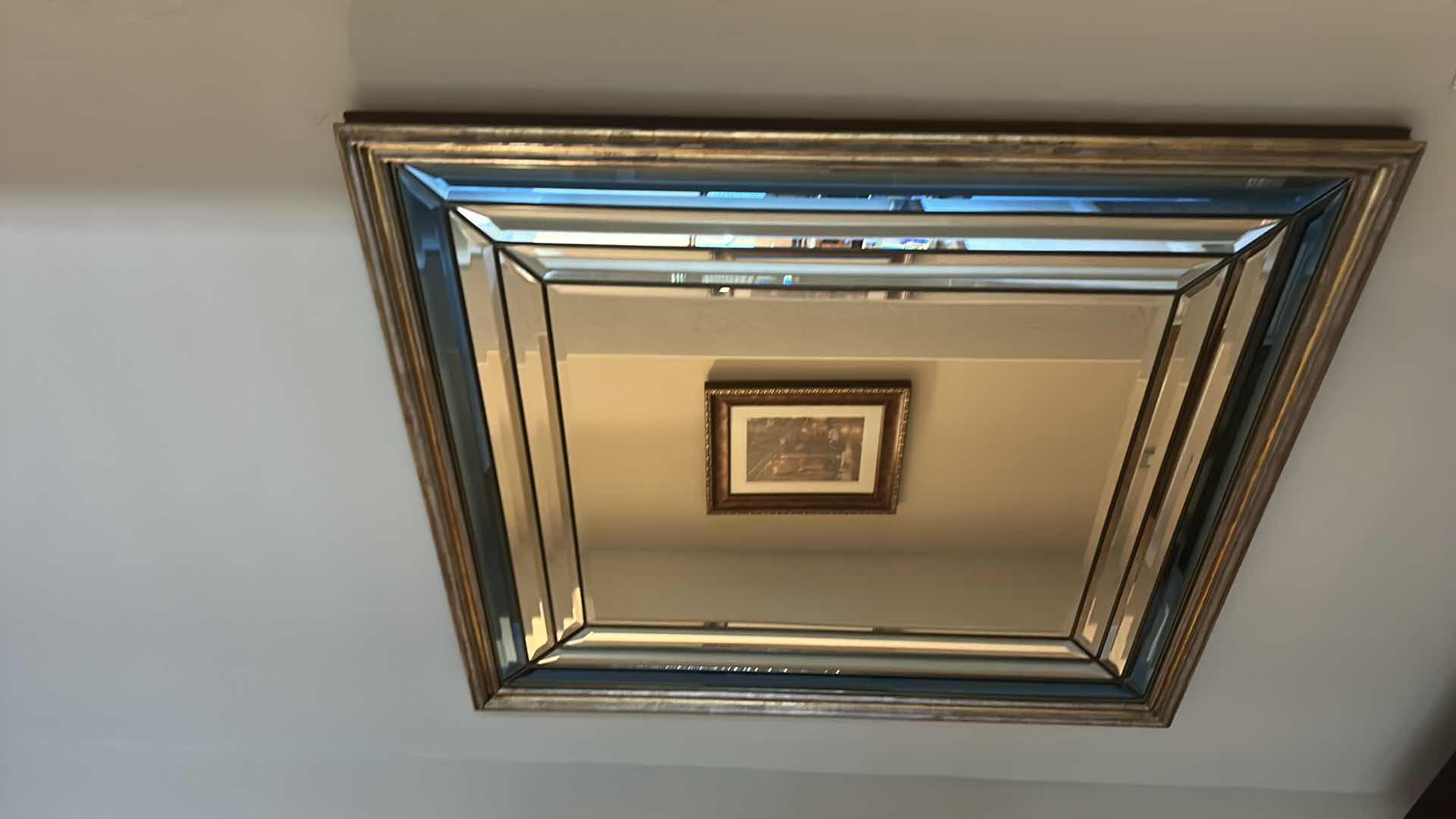 Photo 1 of LAYERED TRIPLE PANEL BEVELED WALL MIRROR WITH SILVER-TONE FRAME 33” x H37”