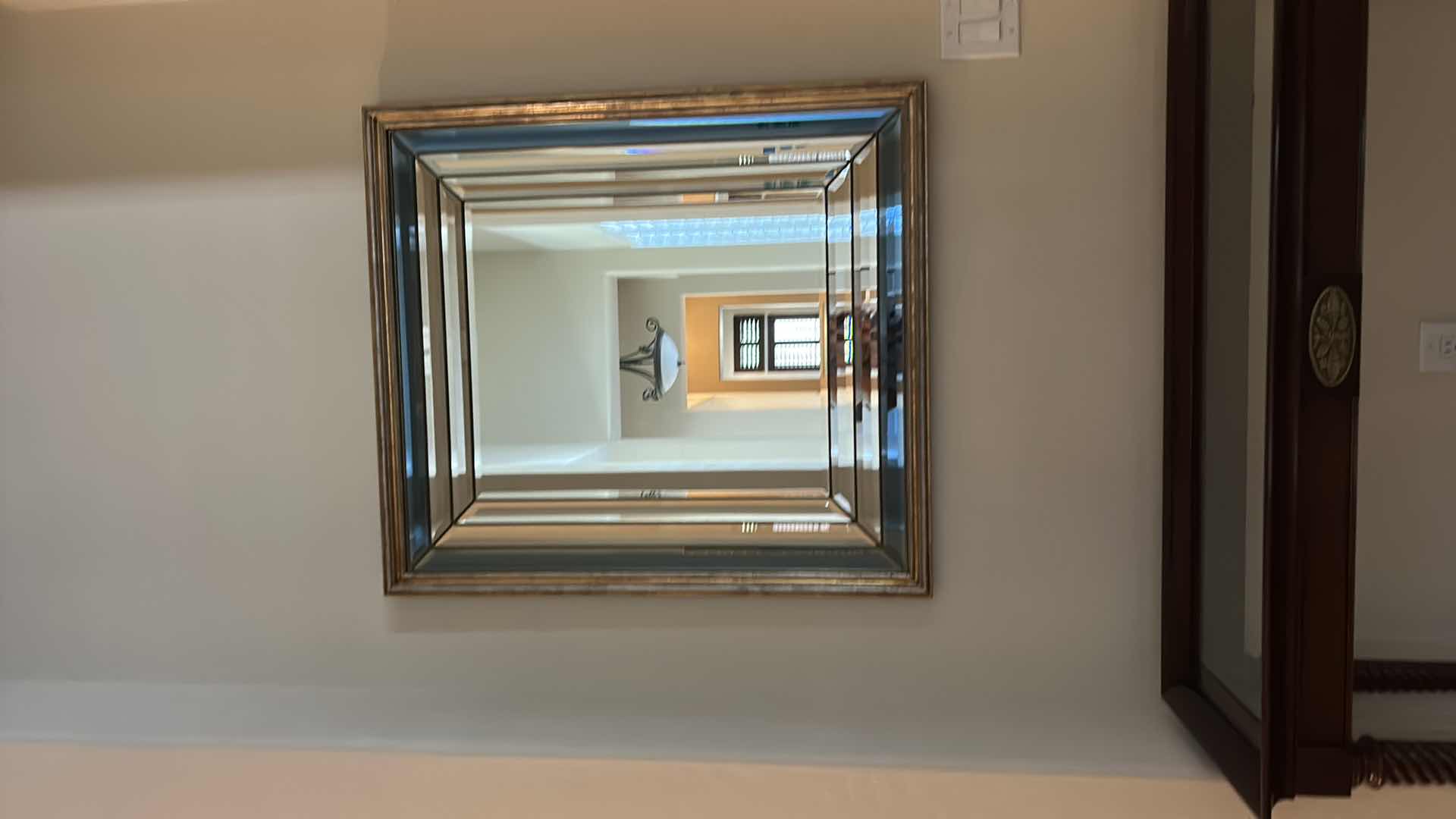 Photo 1 of LAYERED TRIPLE PANEL BEVELED WALL MIRROR WITH SILVER-TONE FRAME 33” x H37”