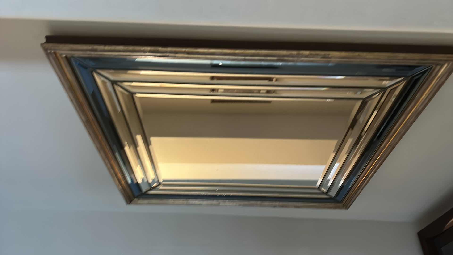 Photo 1 of LAYERED TRIPLE PANEL BEVELED WALL MIRROR WITH SILVER-TONE FRAME 33” x H37”