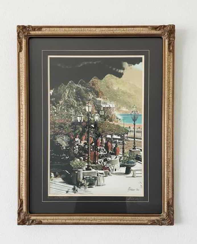 Photo 1 of CRACKLED GOLD FRAMED “WOMEN WITH RED SHOES” SIGNED BY ARTIST MARTIN ROBERTS & NUMBERED ARTWORK 31” x 38”