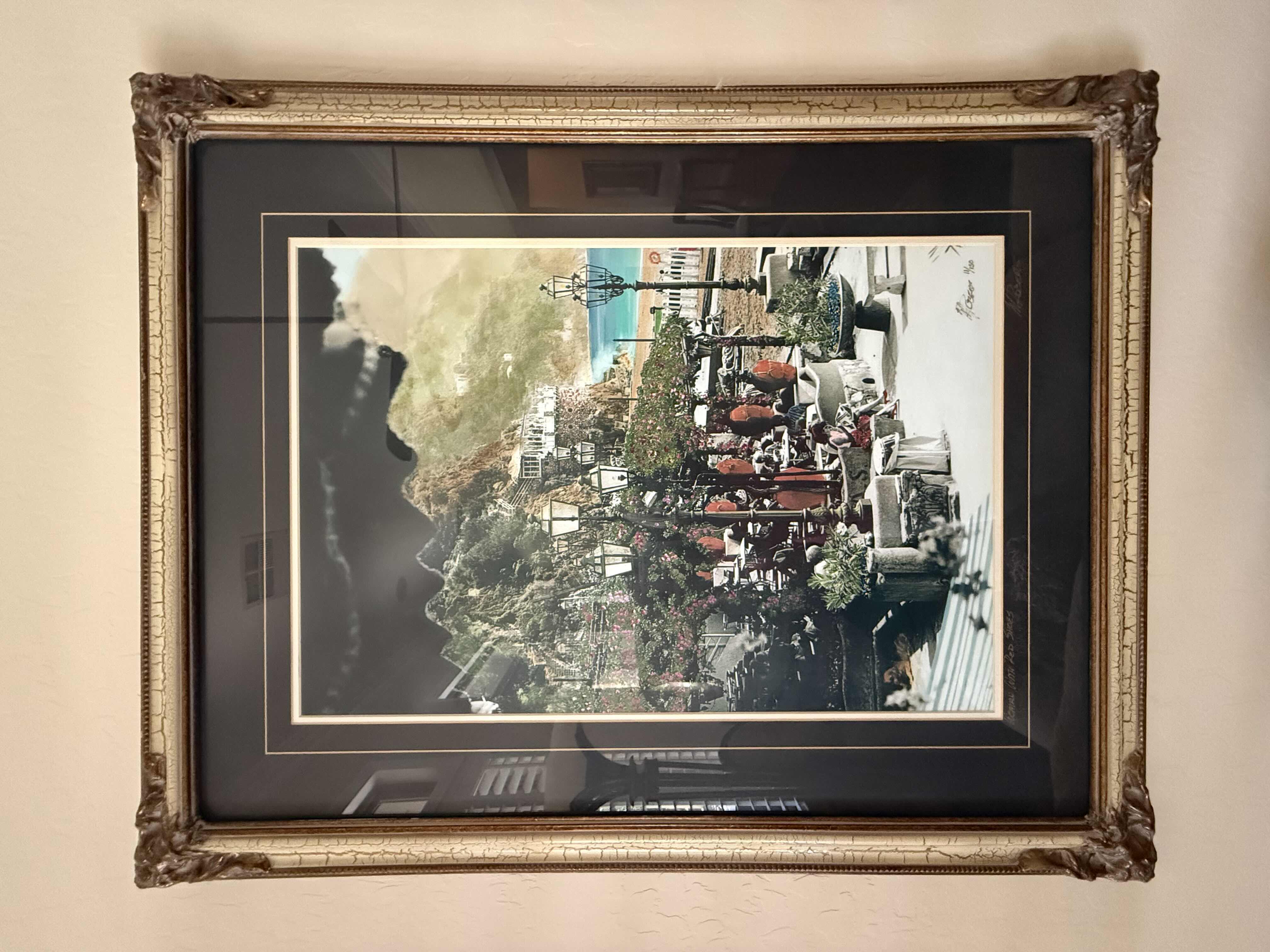 Photo 1 of CRACKLED GOLD FRAMED “WOMEN WITH RED SHOES” SIGNED BY ARTIST MARTIN ROBERTS & NUMBERED ARTWORK 31” x 38”