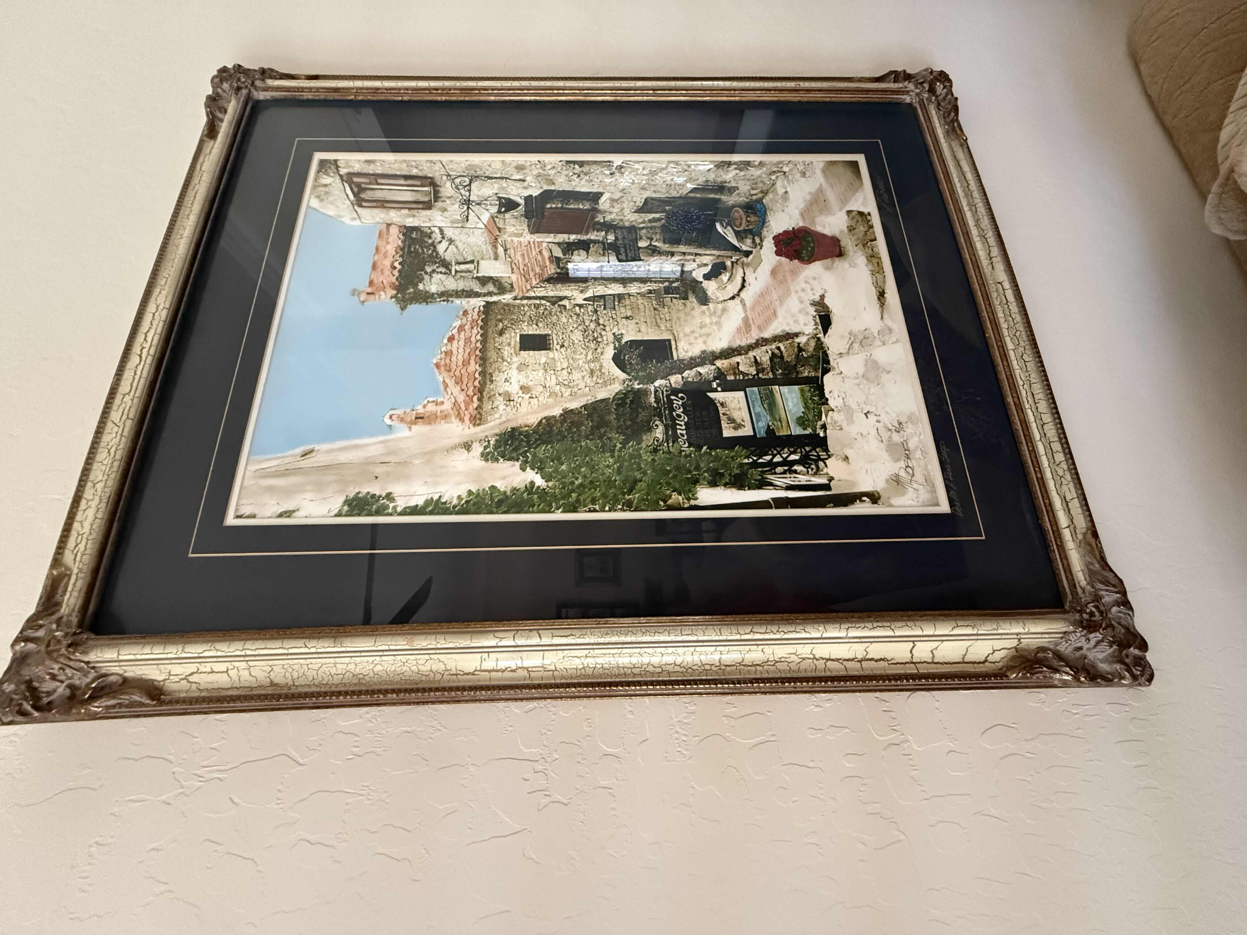 Photo 1 of CRACKLED GOLD FRAMED “DOG AT A RUG SHOP” SIGNED ARTIST MARTIN ROBERTS  & NUMBERED ARTWORK 31” x 38”
