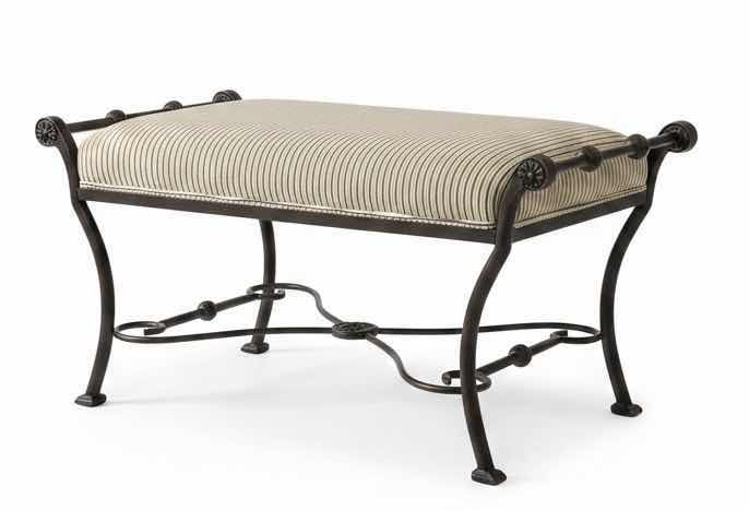 Photo 1 of METAL BENCH W BEIGE STRIPED CUSHION 43“ x 22“ x H22“
