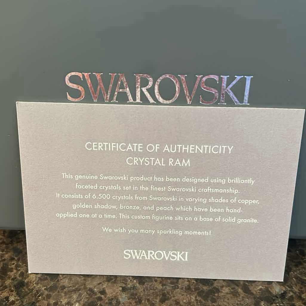 Photo 1 of SWAROVSKI CRYSTAL ENCRUSTED RAM MOUNTED ON BLACK STONE H  5" IN ORIGINAL BOX