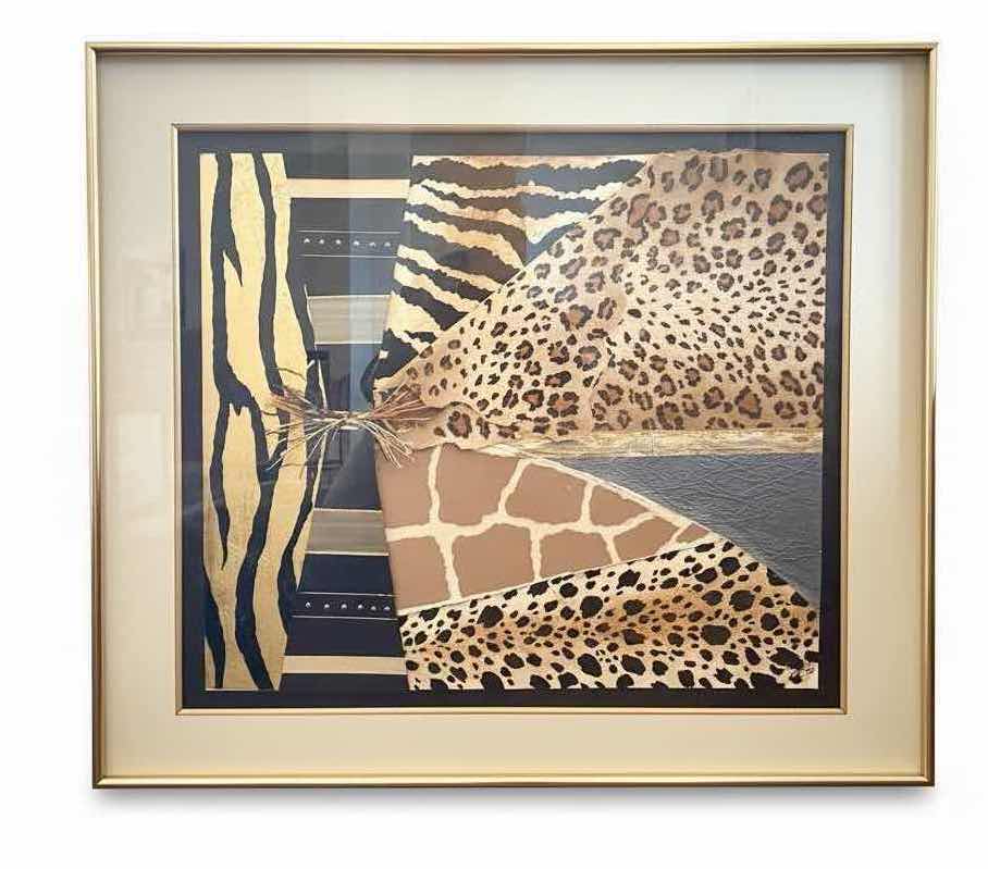 Photo 1 of GOLD FRAMED 3D SHADOW BOX TEXTURED COLLAGE OF “ANIMAL PRINTS” ARTWORK-ARTIST SIGNED  40” x 50”
