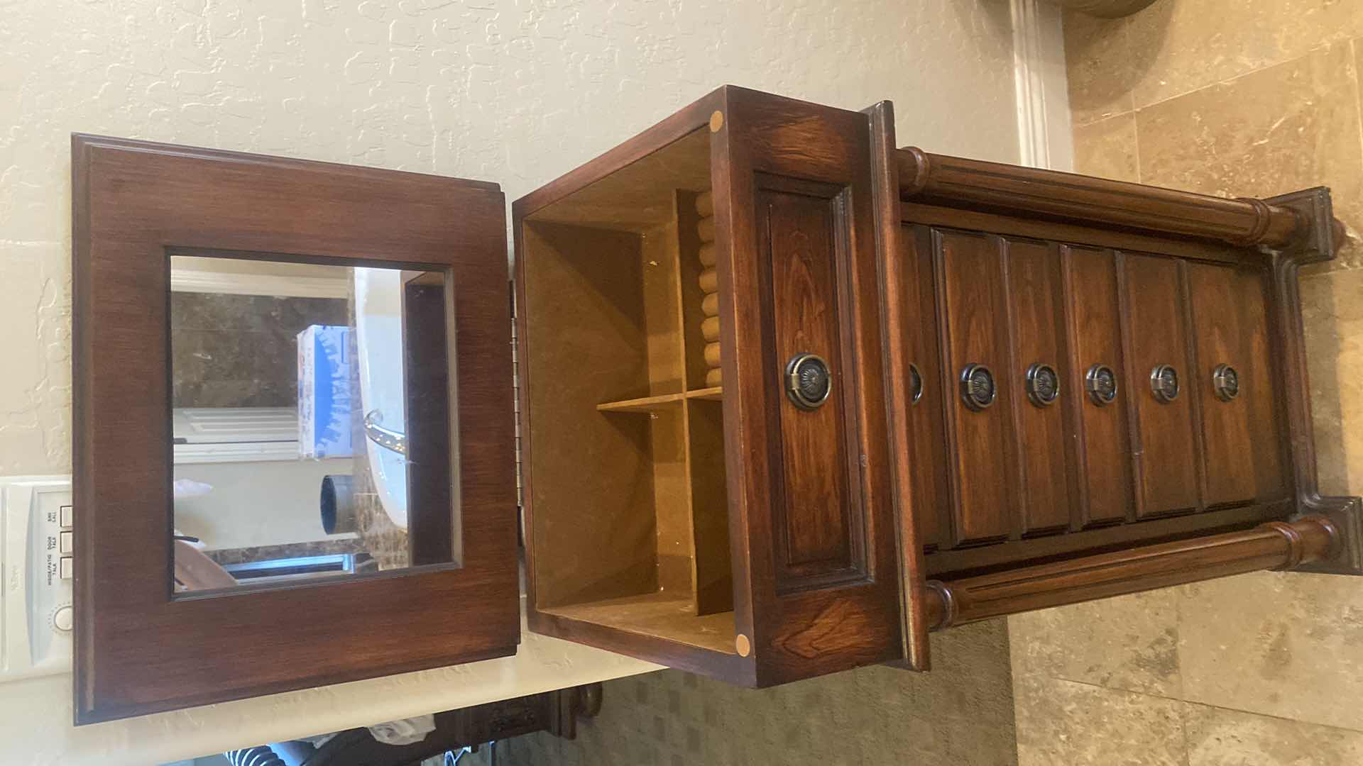 Photo 1 of MAHOGANY WOOD JEWELRY CHEST 19“ X 15“ H 43”