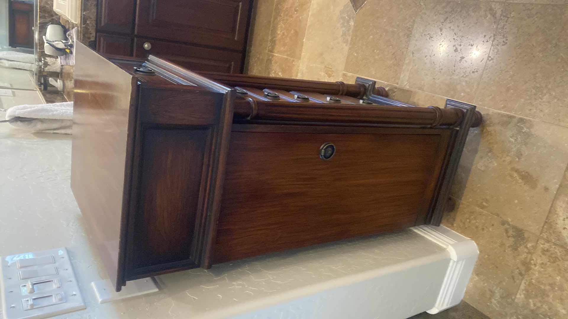 Photo 1 of MAHOGANY WOOD JEWELRY CHEST 19“ X 15“ H 43”