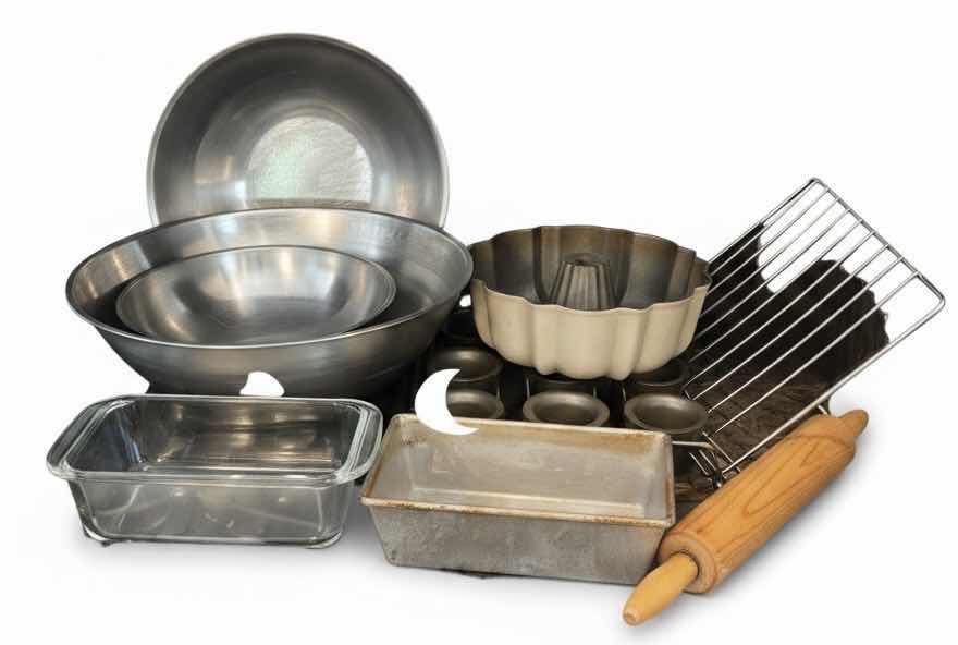 Photo 1 of BAKING SUPPLIES- LARGE MIXING BOWLS, MUFFIN TIN, COOLING RACK, ROLLING PIN & MORE