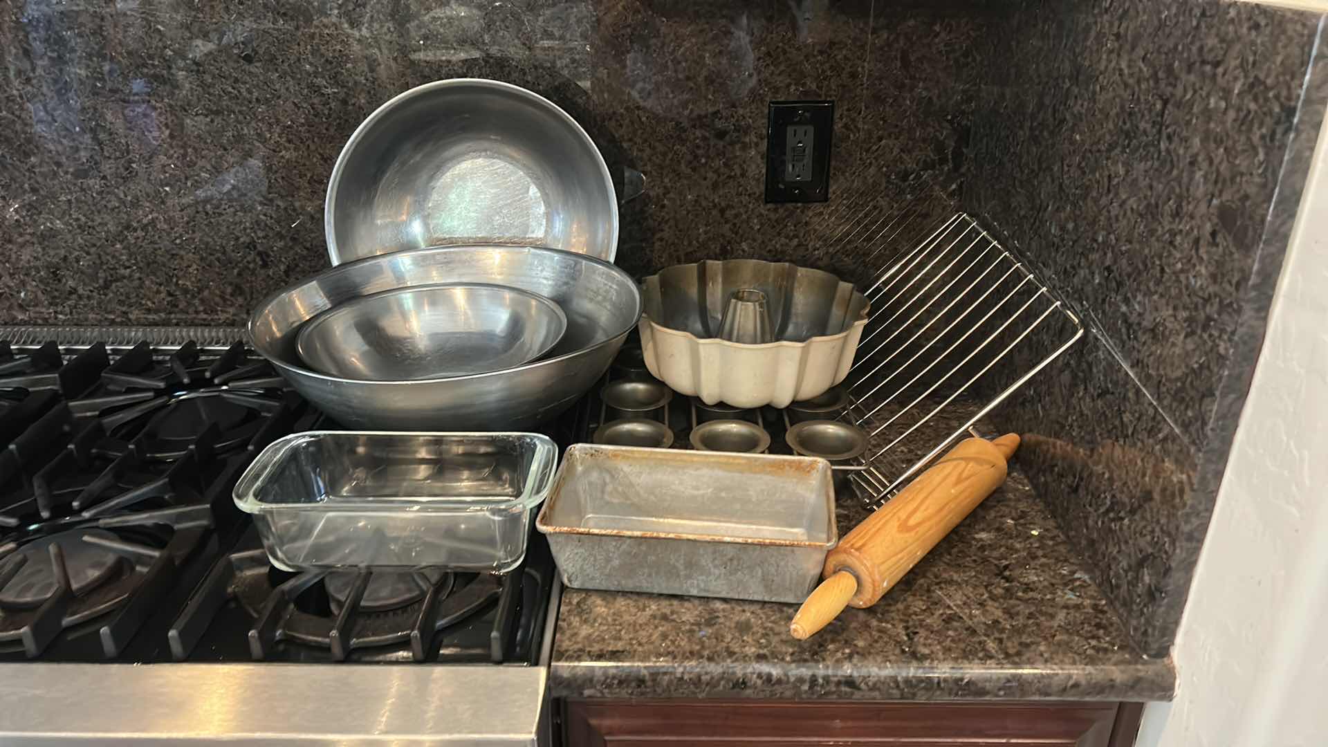 Photo 1 of BAKING SUPPLIES- LARGE MIXING BOWLS, MUFFIN TIN, COOLING RACK, ROLLING PIN & MORE