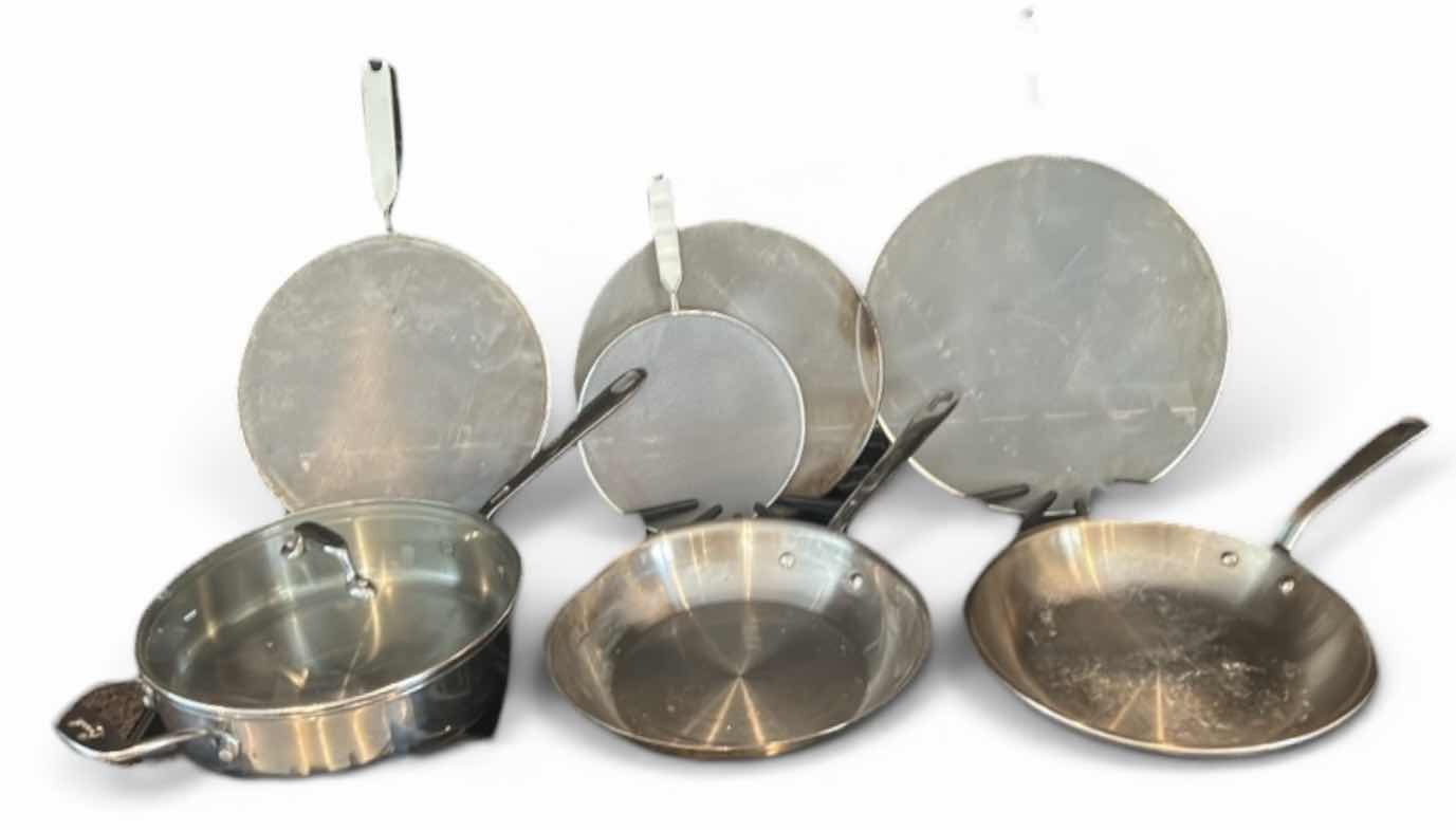 Photo 1 of 3 EMERIL SKILLETS AND 4 OIL SPATTER COVERS