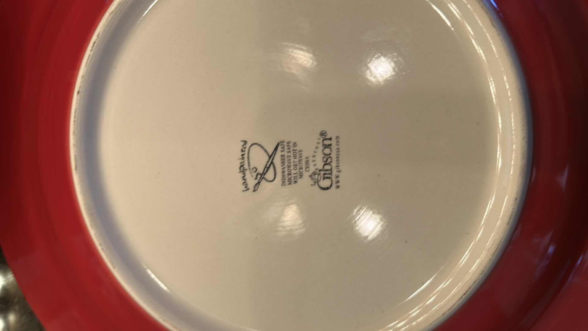 Photo 1 of 8- VINTAGE GIBSON RED HAND PAINTED CHRISTMAS PLATES